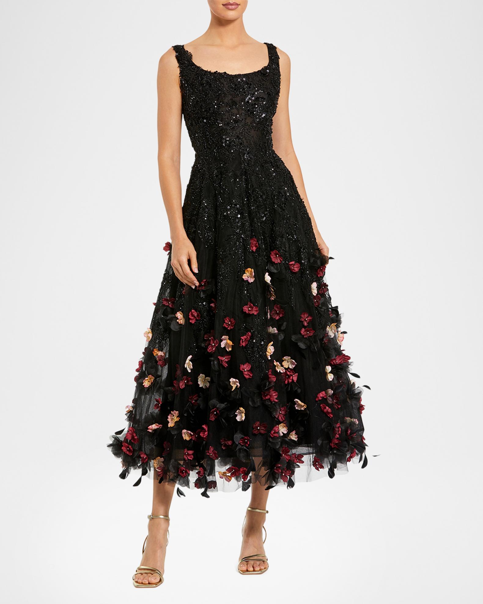canna balsa beaded midi dress Mac Duggal Petite Sleeveless With 3D Flowers - Black Multi Open back party girl Grace sculpted in ivory🤍, Color:Cinderella Blue AB