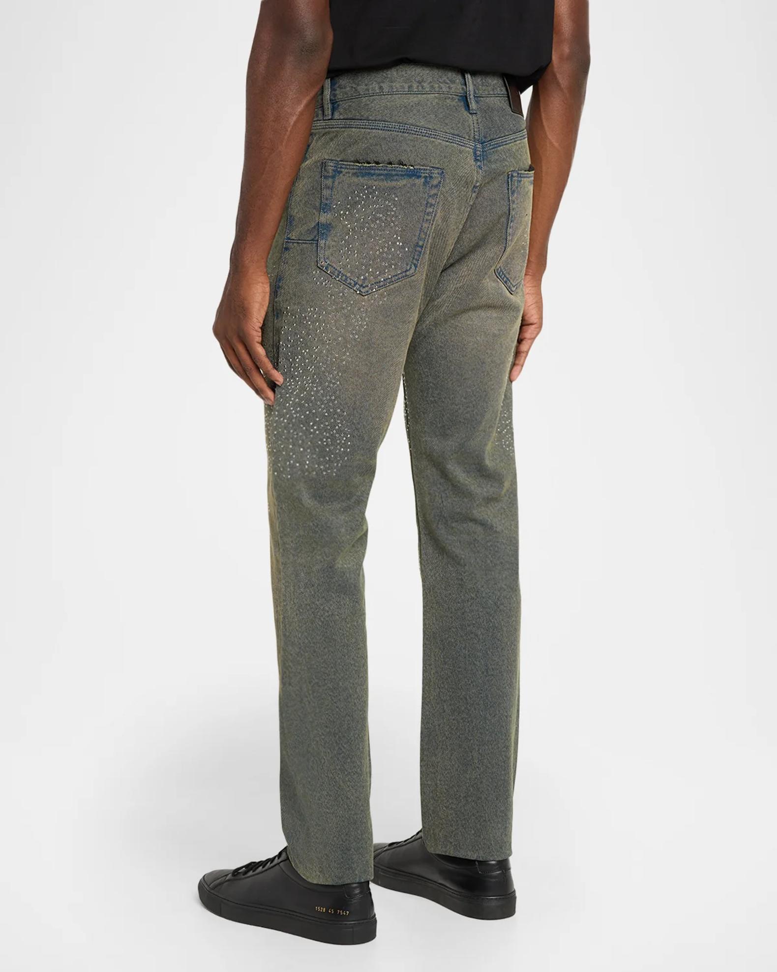 PURPLE Men's Dirty Wash Cosmos Rhinestone Stacked Jeans | Neiman Marcus