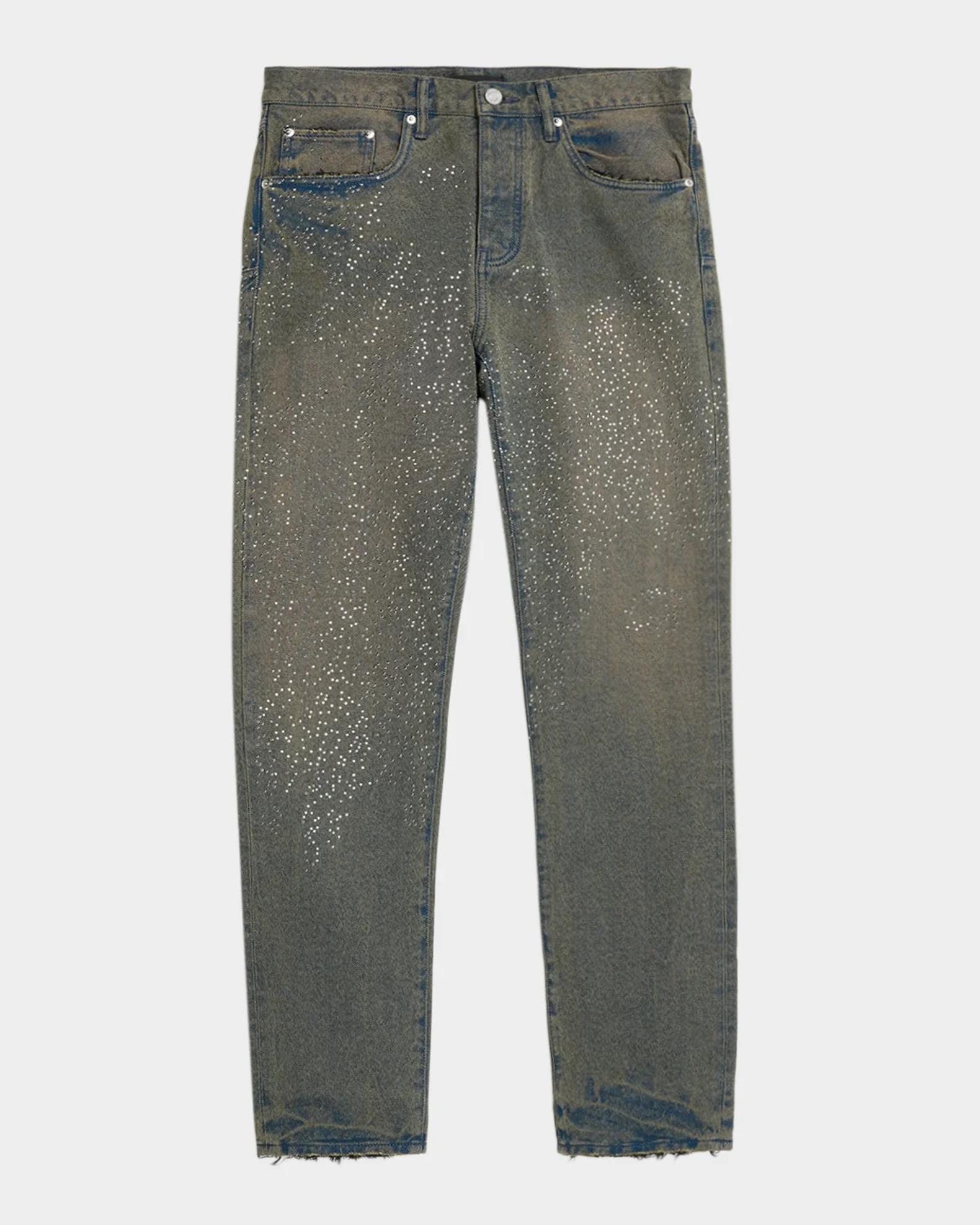 PURPLE Men's Dirty Wash Cosmos Rhinestone Stacked Jeans | Neiman Marcus