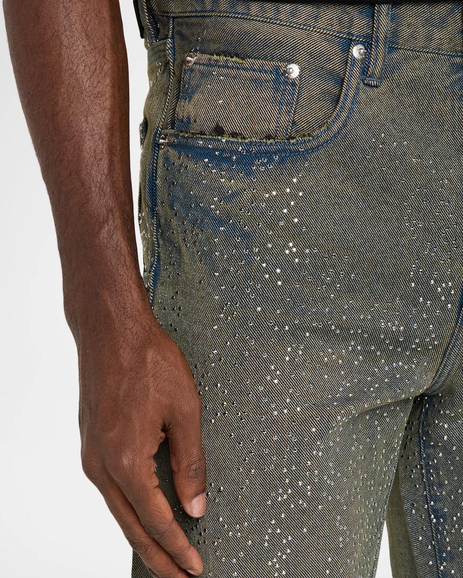 PURPLE Men's Dirty Wash Cosmos Rhinestone Stacked Jeans | Neiman Marcus