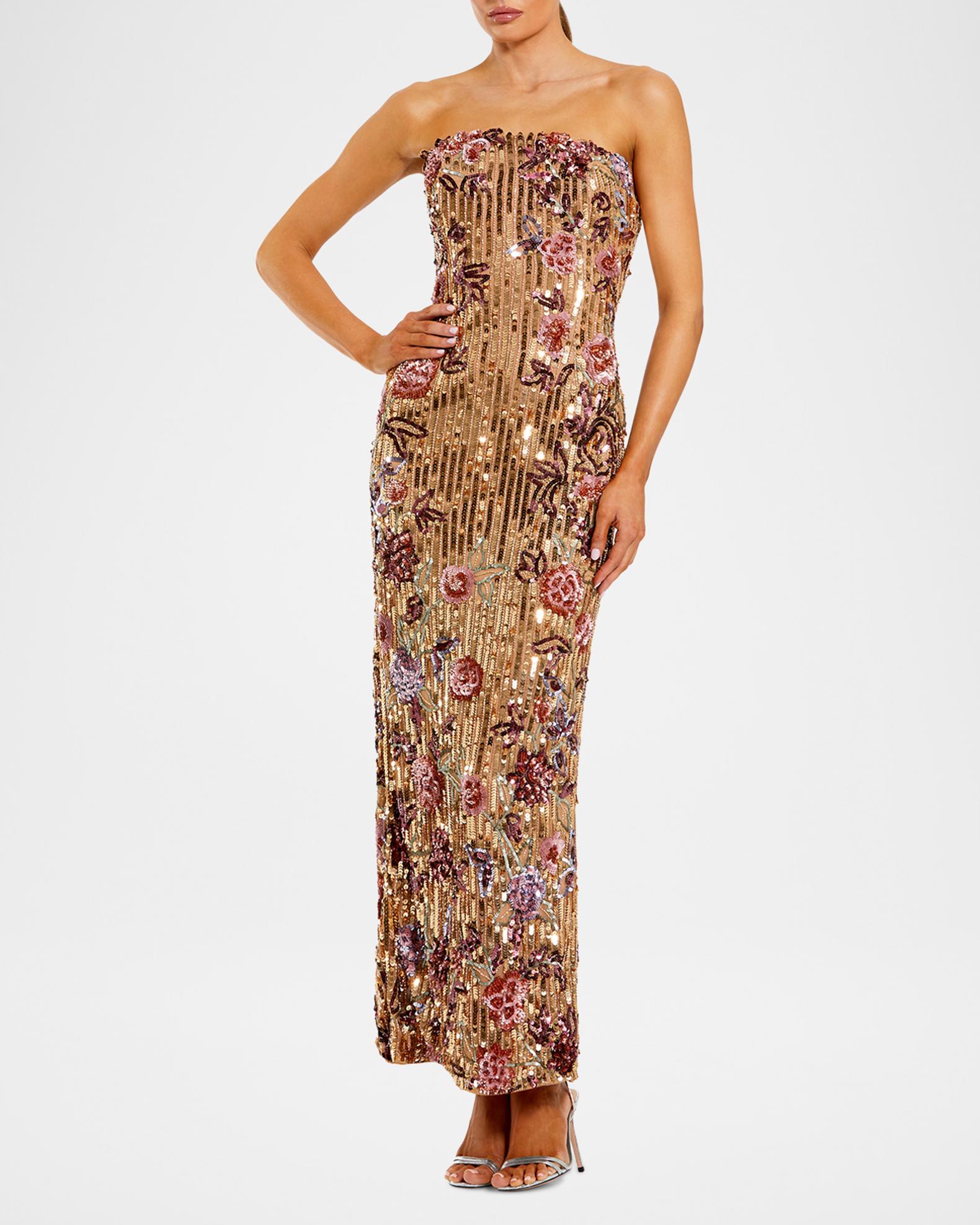 Mac Duggal Petite Strapless Floral Sequin Column Maxi Dress