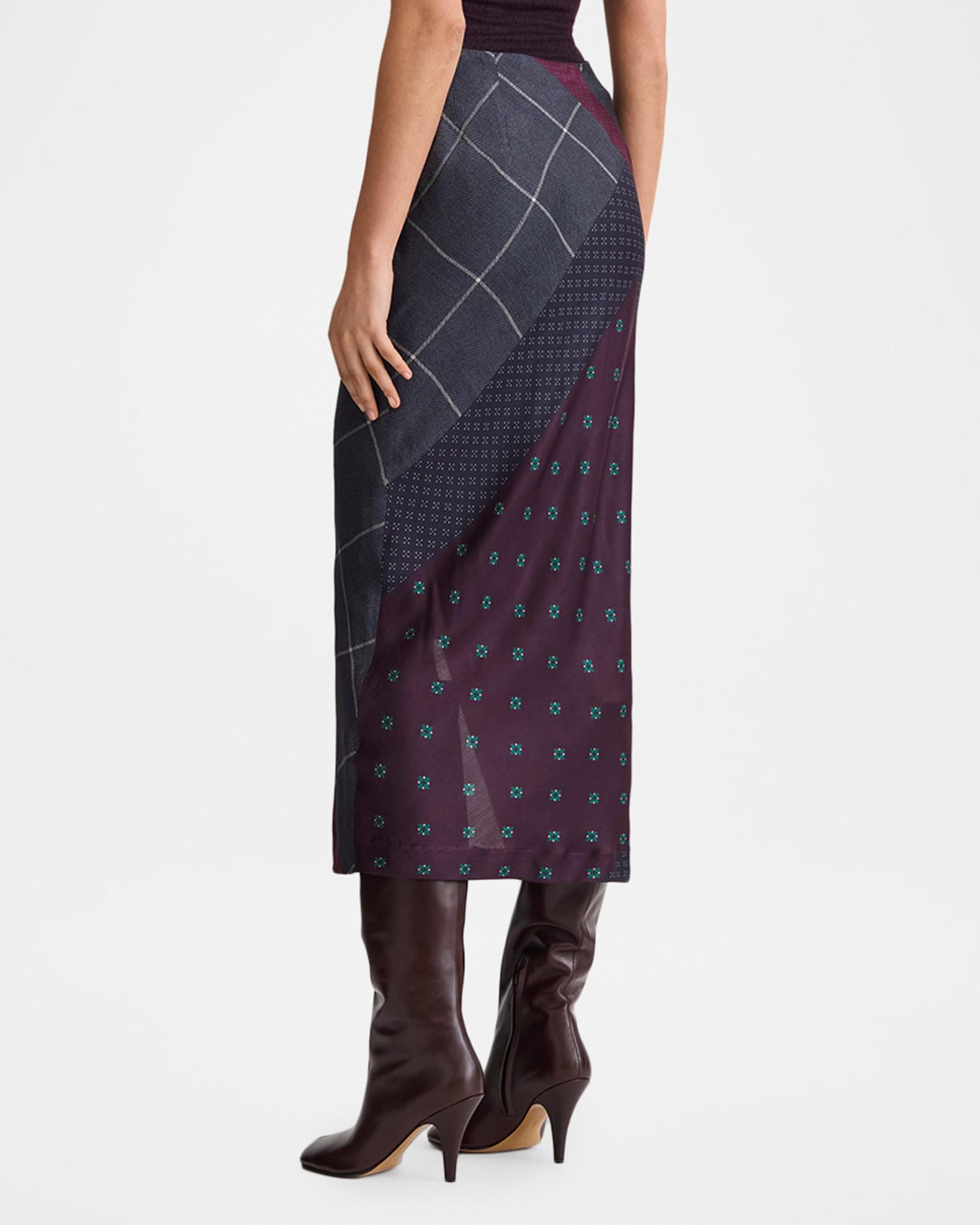 Smythe Patchwork Ruffle-Front Midi Skirt | Neiman Marcus