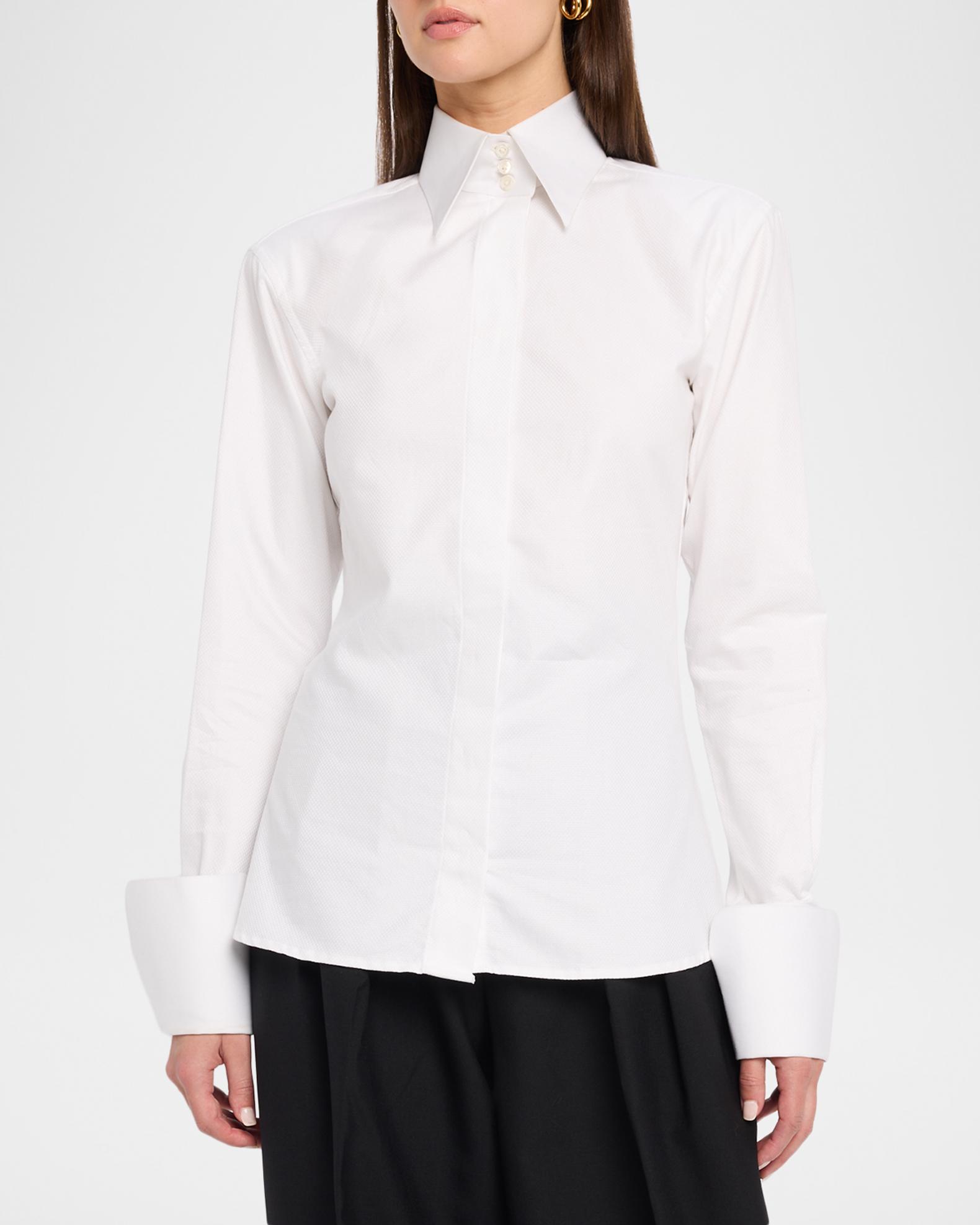 Sergio Hudson Standard Collar Long-Sleeve Cotton Shirt | Neiman Marcus