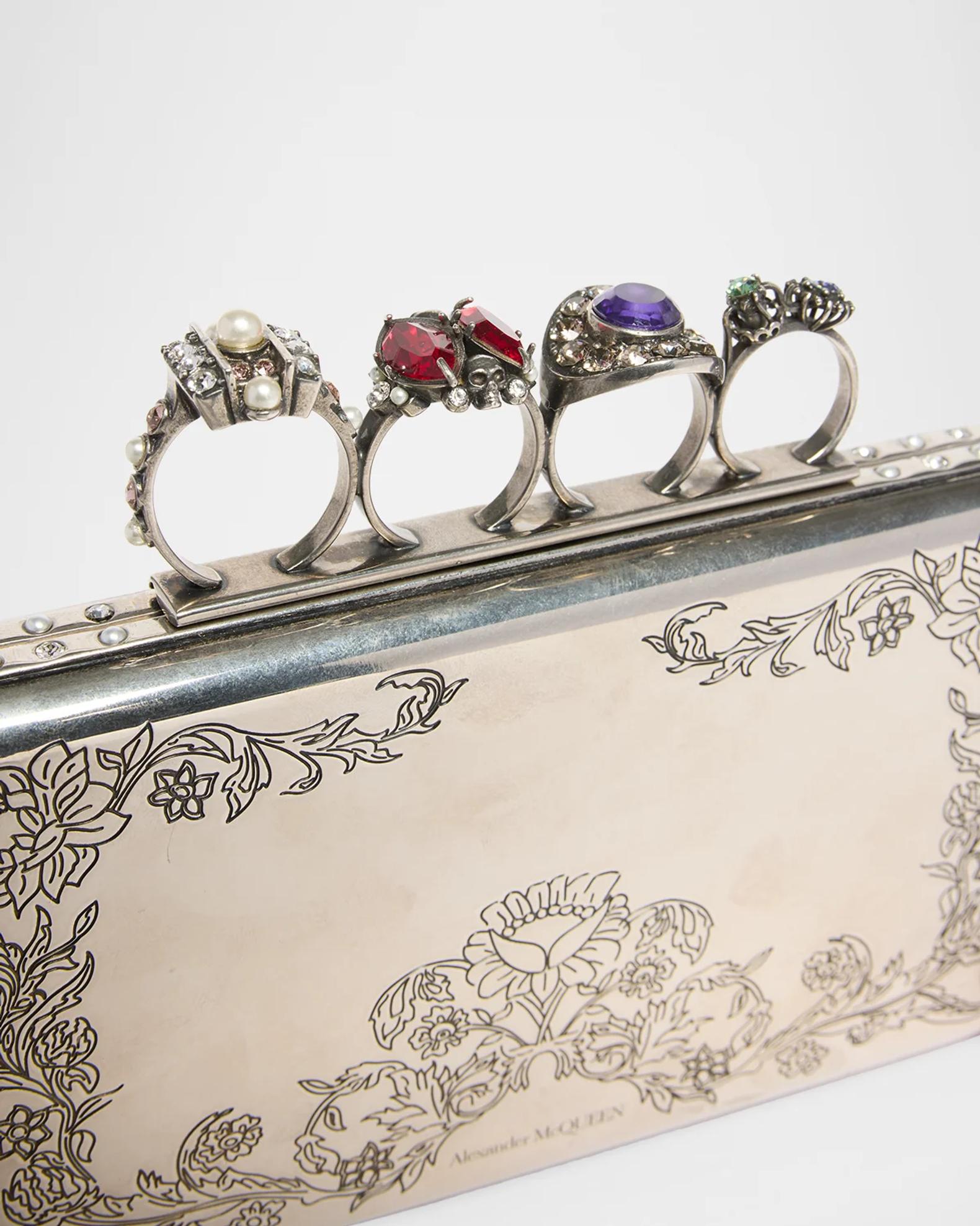 McQueen Vanitas Floral Etched Clutch Bag | Neiman Marcus