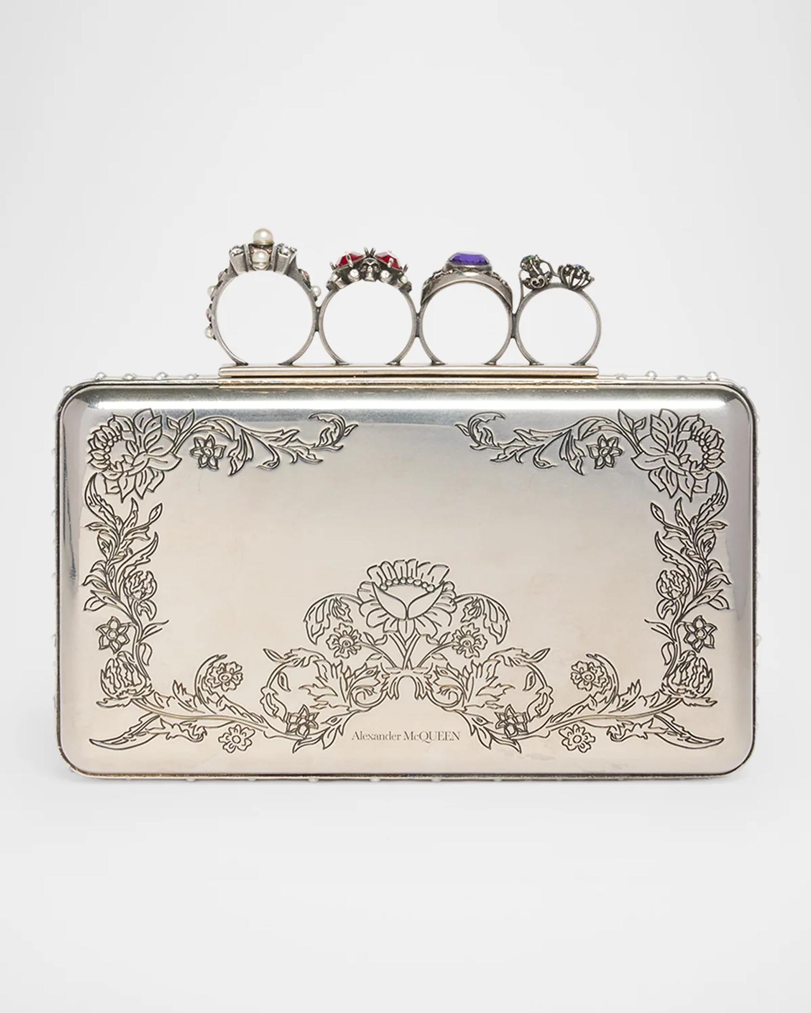 【美品】Alexander McQueen 花柄 スカル クラッチバッグ 29 McQueen Vanitas Floral Etched Clutch Bag | Neiman Marcus