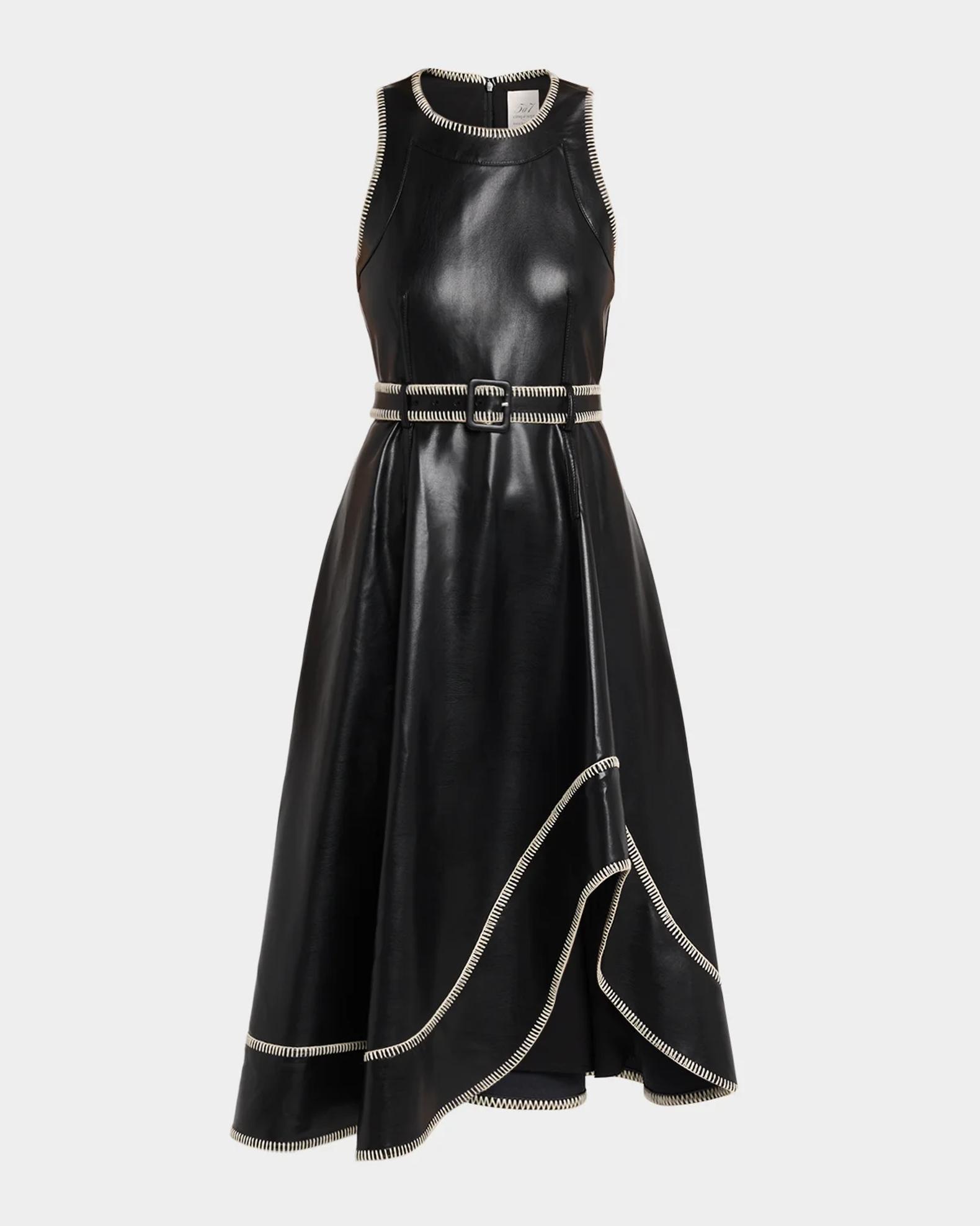 Cinq à Sept Zelda Whipstitch Vegan Leather Midi Dress | Neiman Marcus
