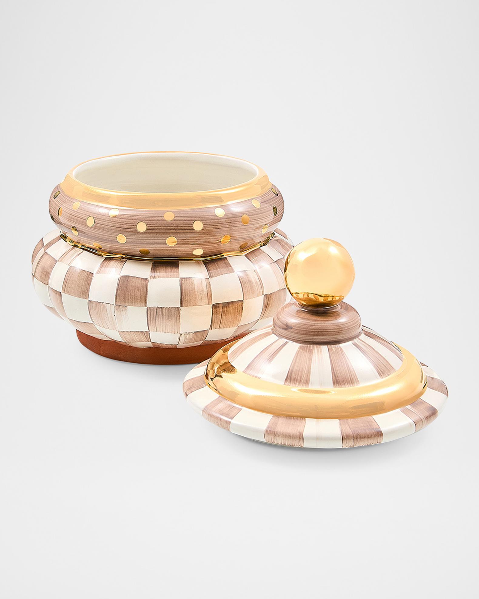 MacKenzie-Childs Check Ceramic Groovy Storage Container | Neiman Marcus