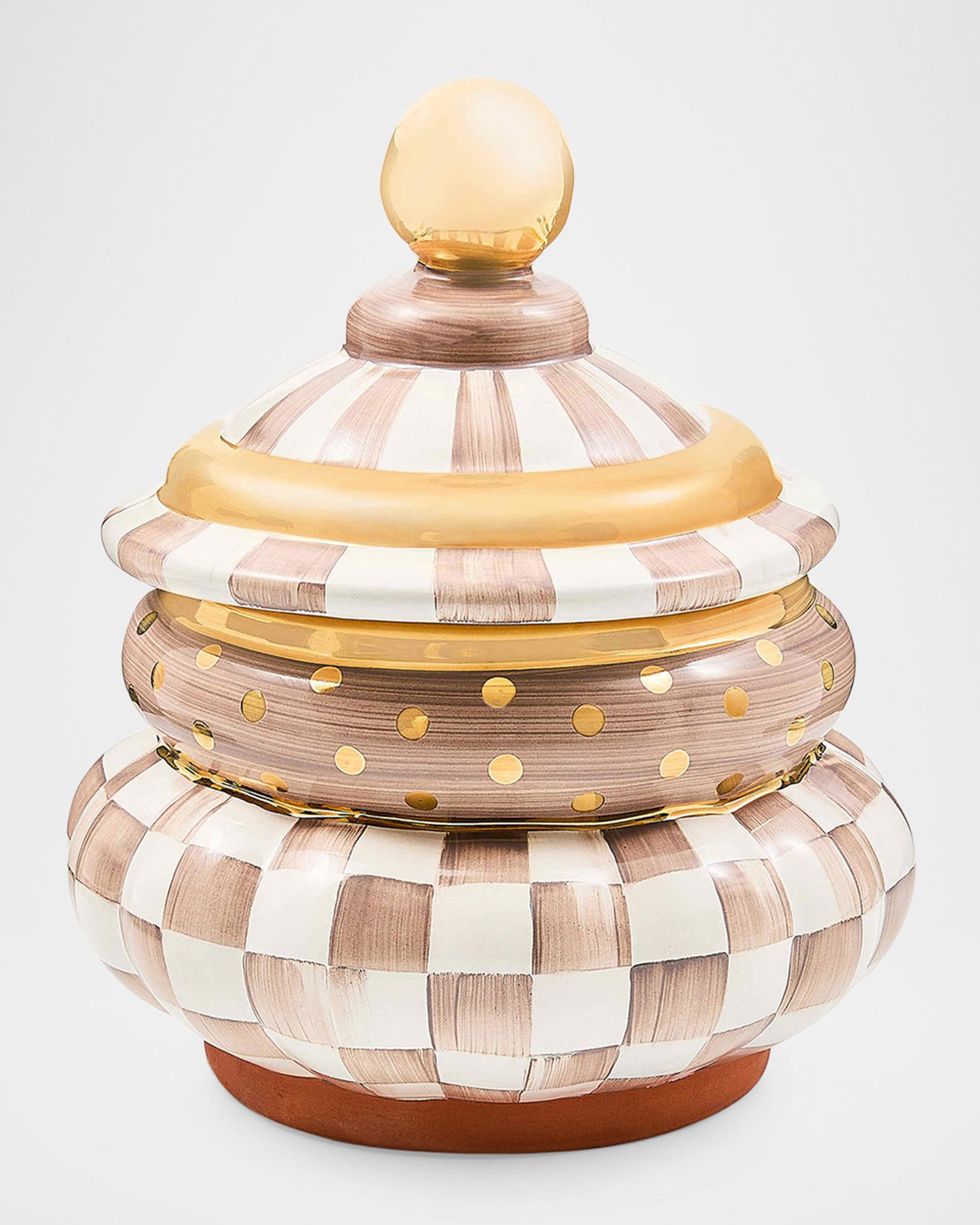 MacKenzie-Childs Check Ceramic Groovy Storage Container | Neiman Marcus