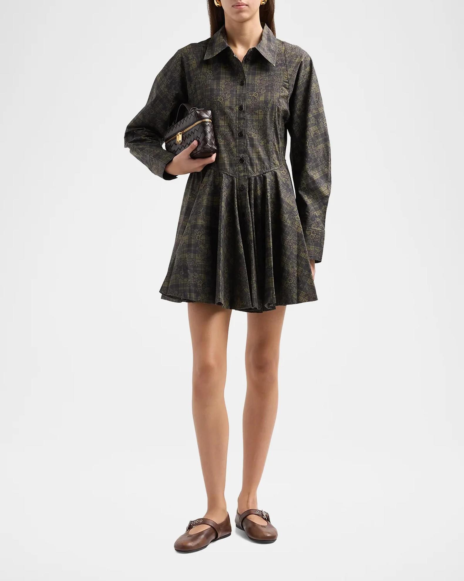Ganni Printed Stretch-Cotton Peplum Mini Dress | Neiman Marcus