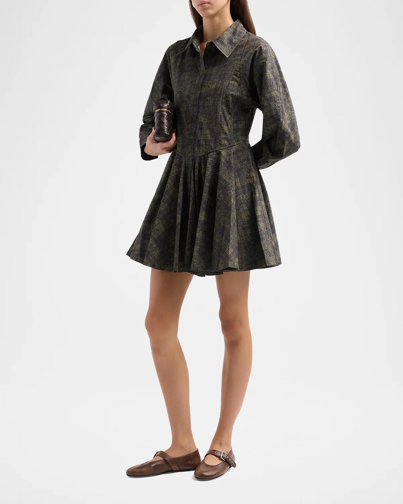 Ganni Printed Stretch-Cotton Peplum Mini Dress | Neiman Marcus