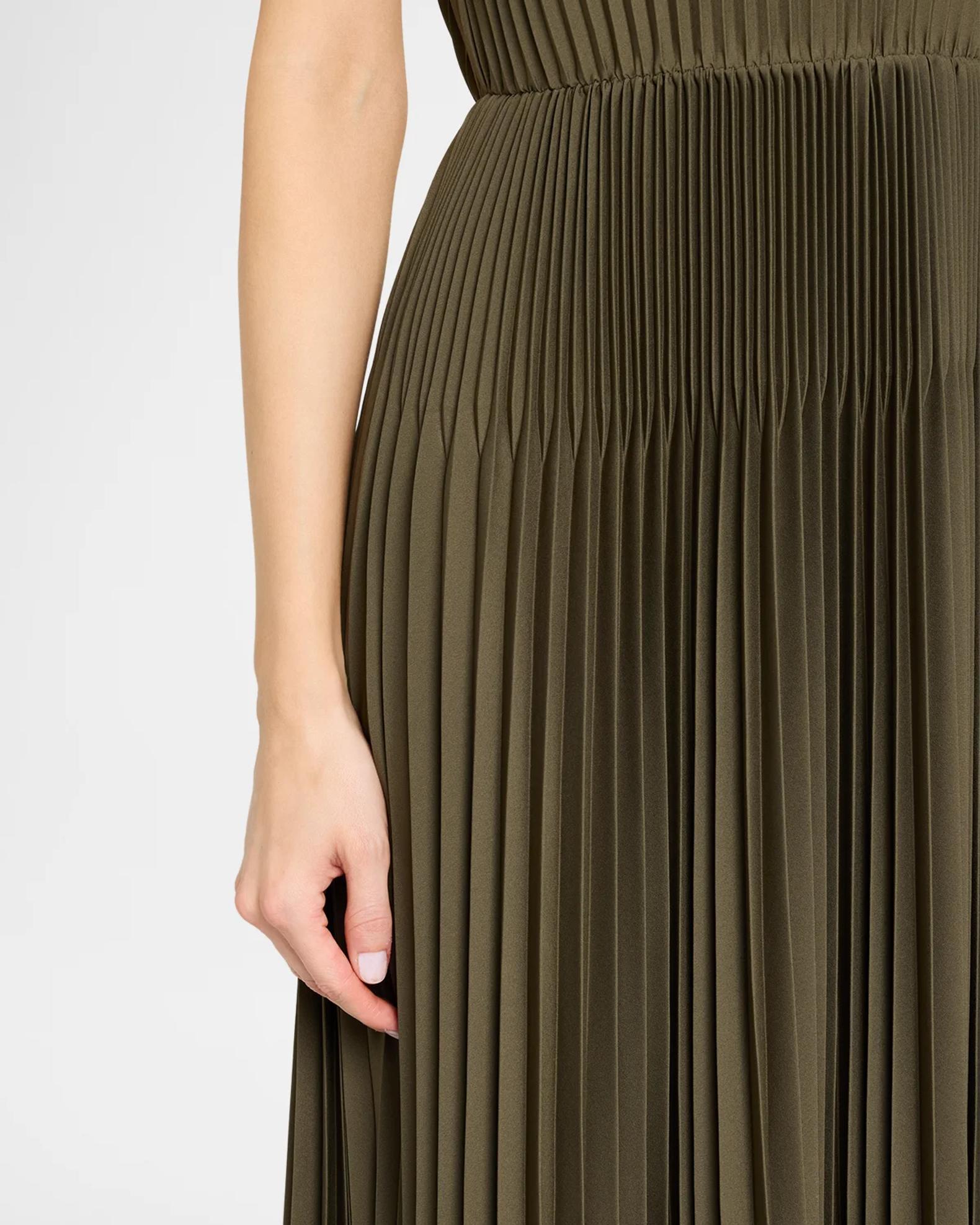 Vince Sleeveless Chevron-Pleated Satin Midi Dress | Neiman Marcus