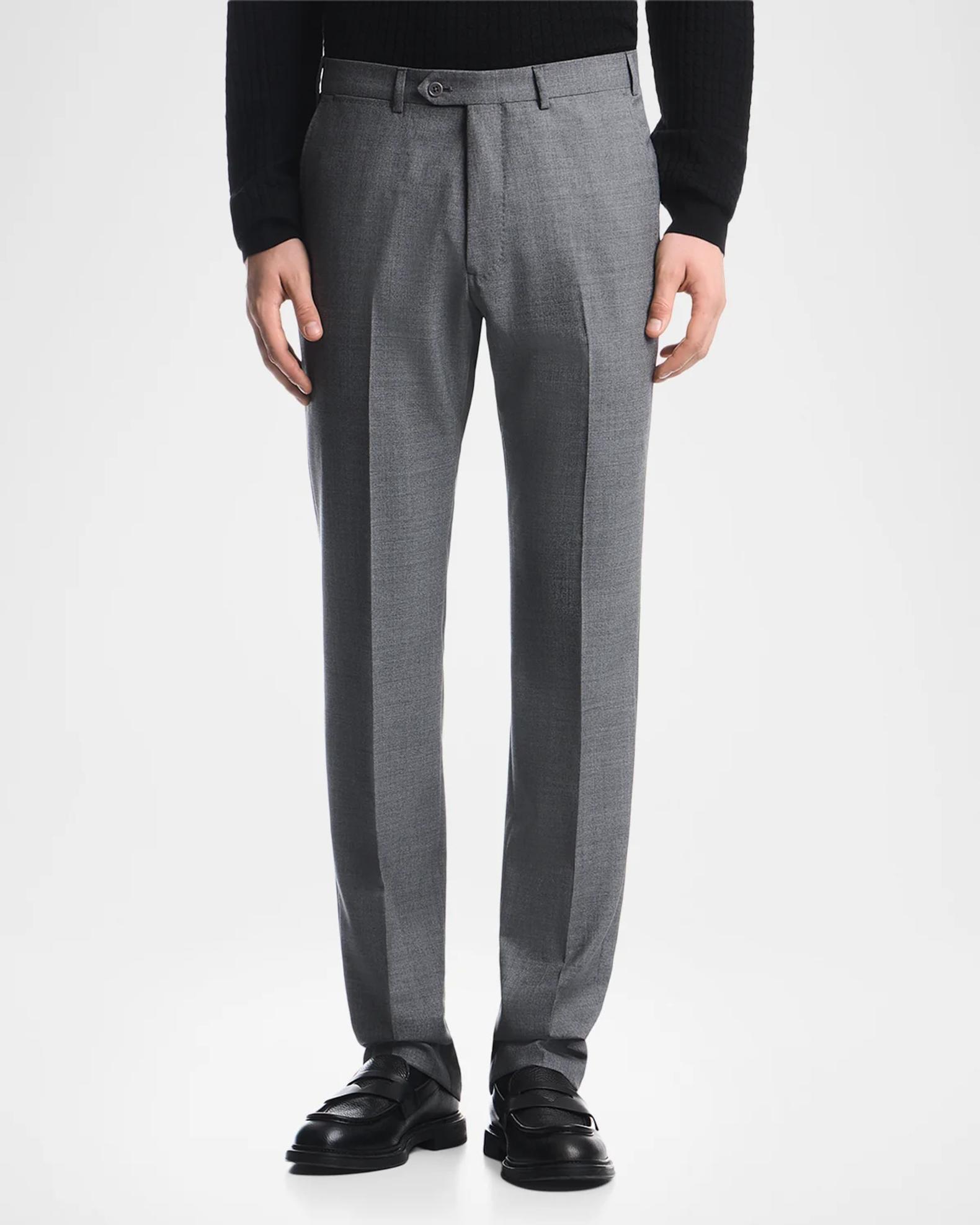 Emporio Armani Men's Wool Textured Flat-Front Trousers | Neiman Marcus