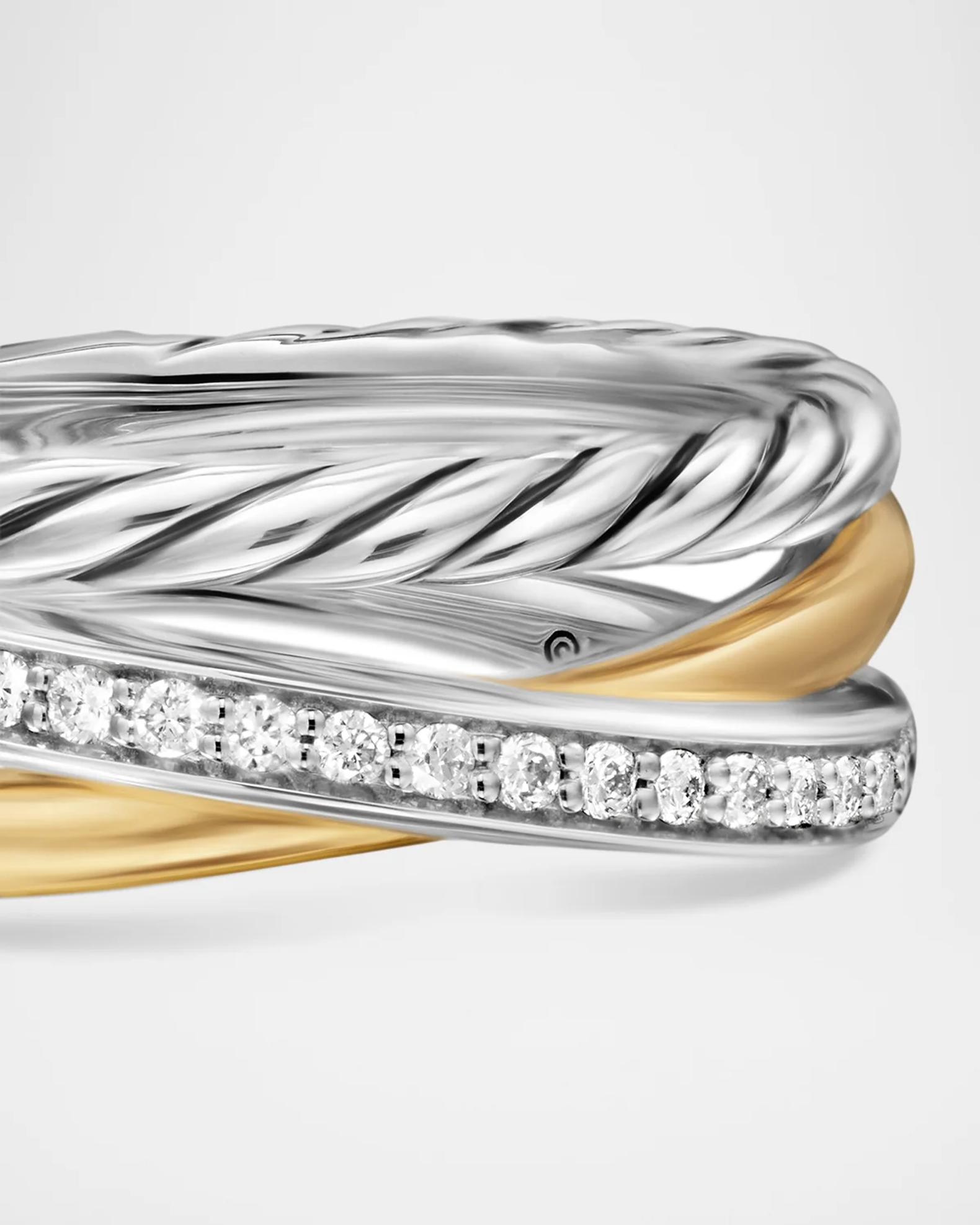 David Yurman Crossover Three-Row Ring with Diamonds in 18K Gold and ...