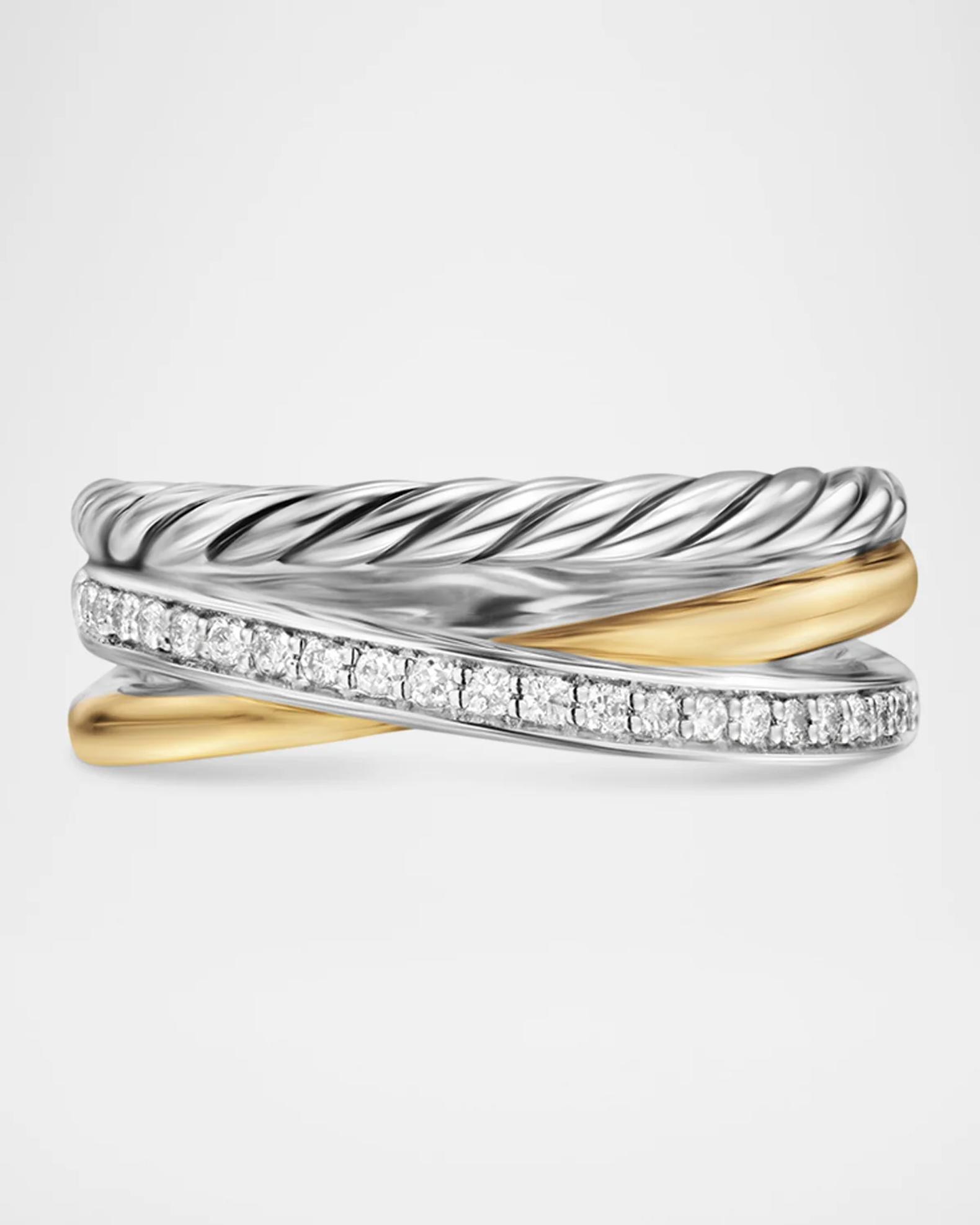 David Yurman Crossover Three-Row Ring with Diamonds in 18K Gold and ...