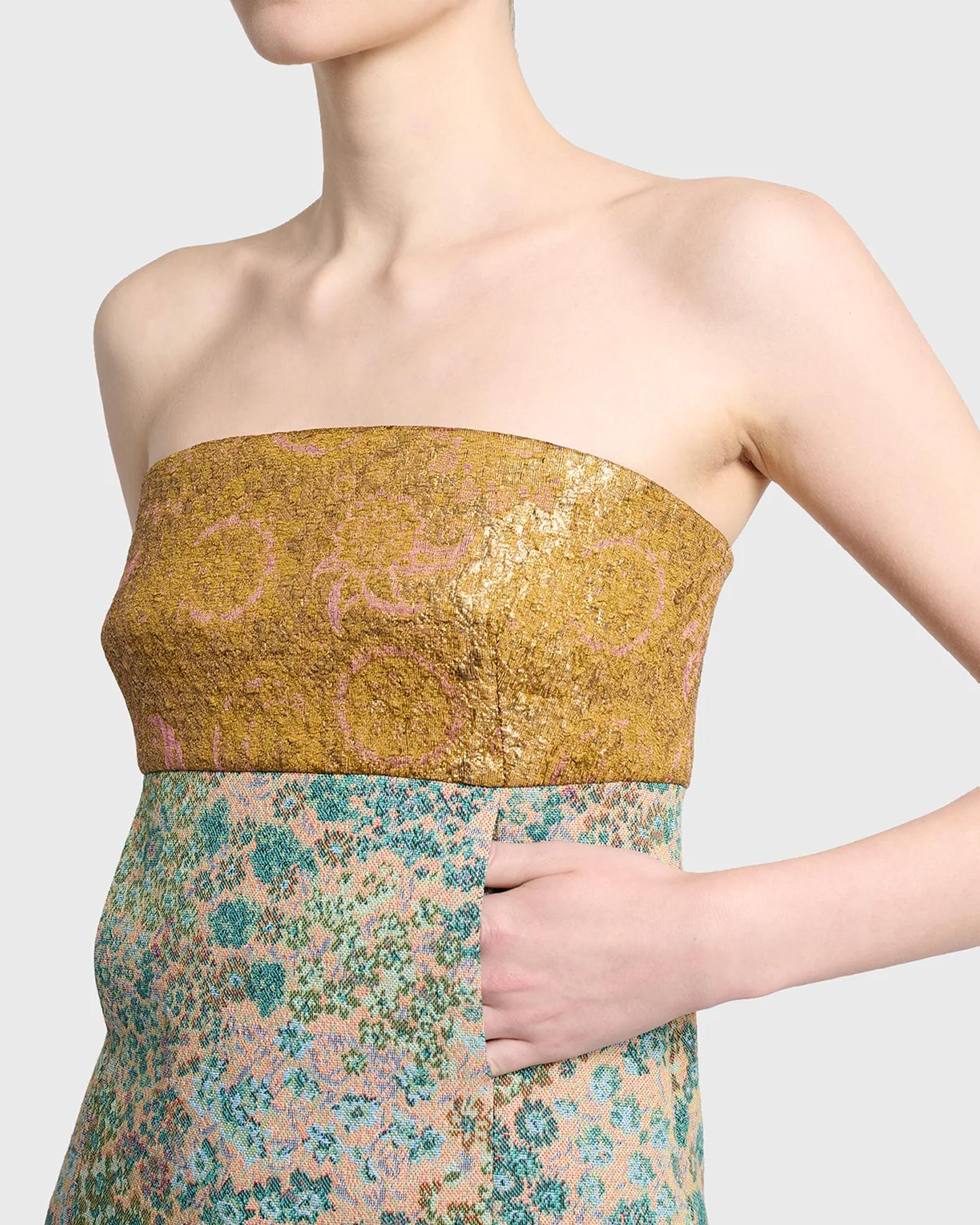 Dries Van Noten Metallic Floral Jacquard Strapless Top | Neiman Marcus