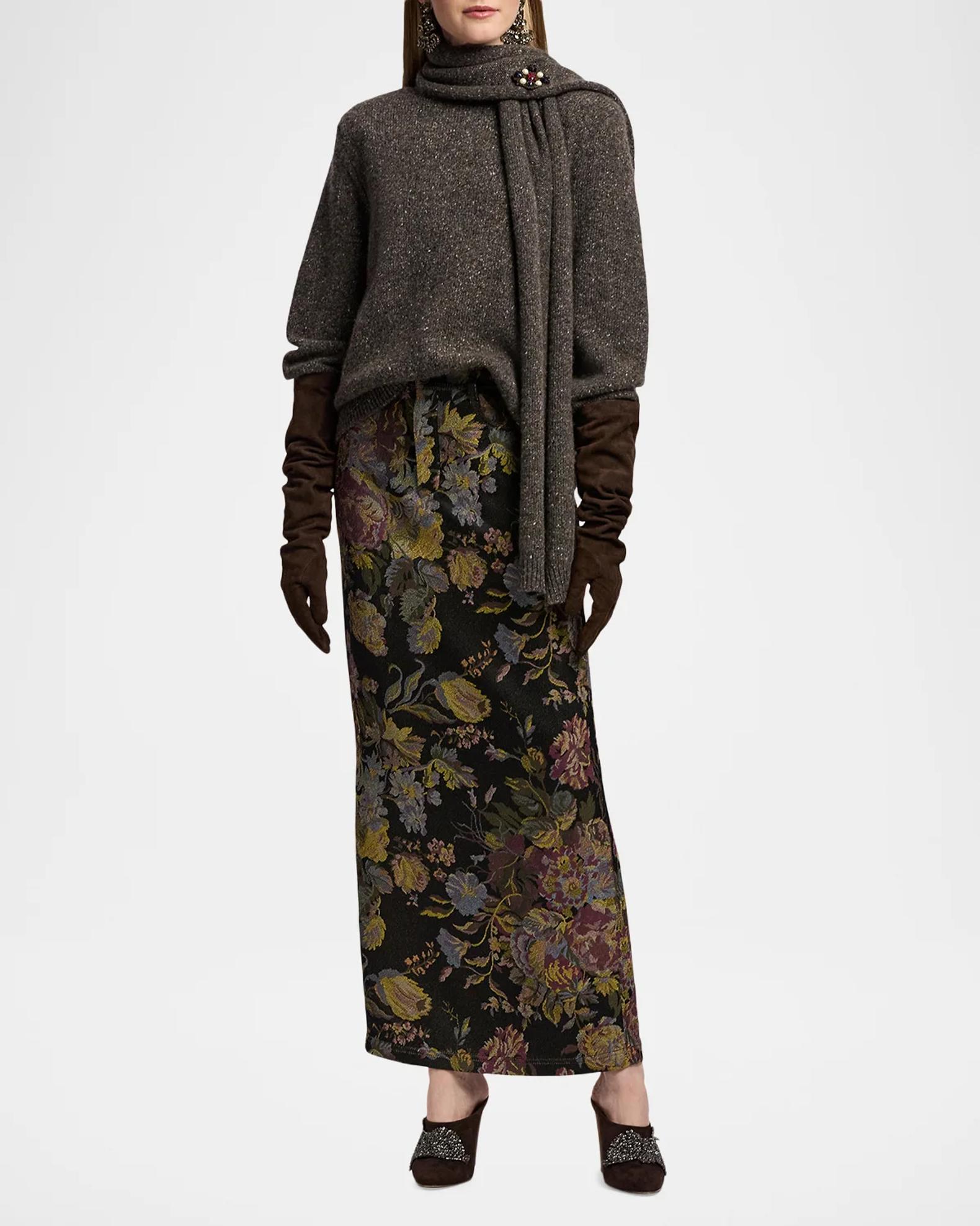 RALPH LAUREN 花柄　シフォン シルクスカート 7　N3681 Ralph Lauren Collection Fontaine Floral Jacquard Skirt | Neiman Marcus