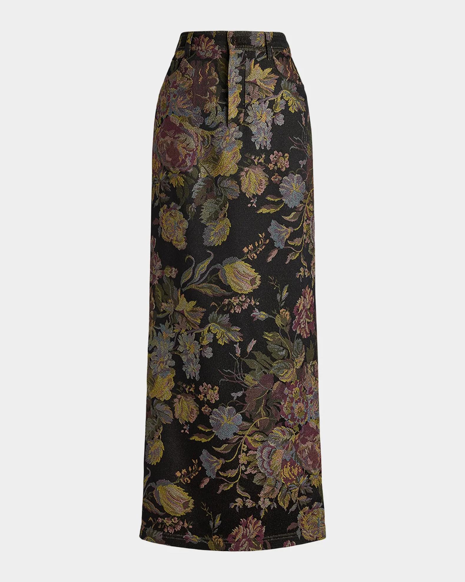 RALPH LAUREN 花柄　シフォン シルクスカート 7　N3681 Ralph Lauren Collection Fontaine Floral Jacquard Skirt | Neiman Marcus