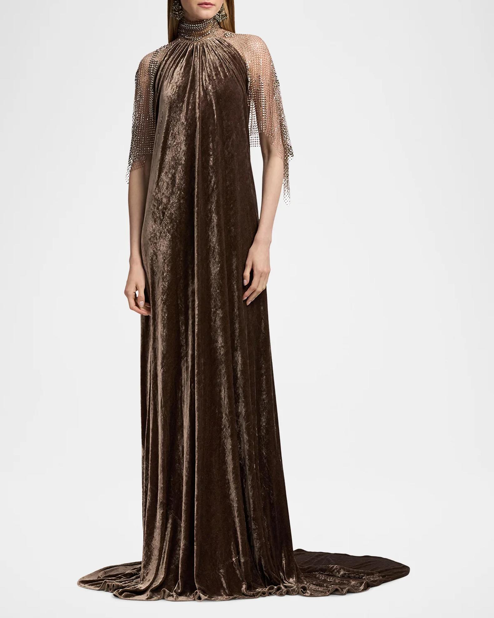 ralph lauren grey velvet dress Collection Willow Velour Evening size-petite
