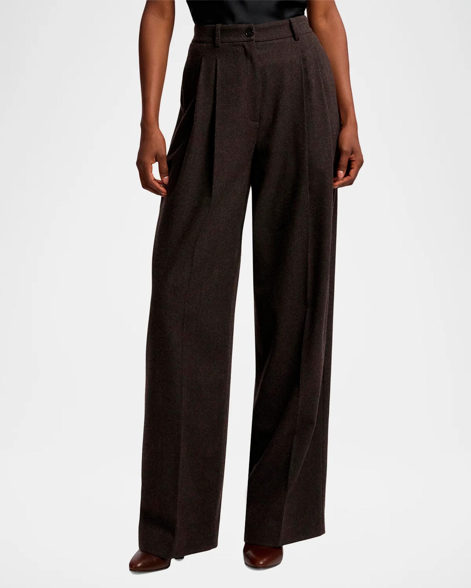 Ralph Lauren Collection Clarice Wool Herringbone Wide-Leg Pants