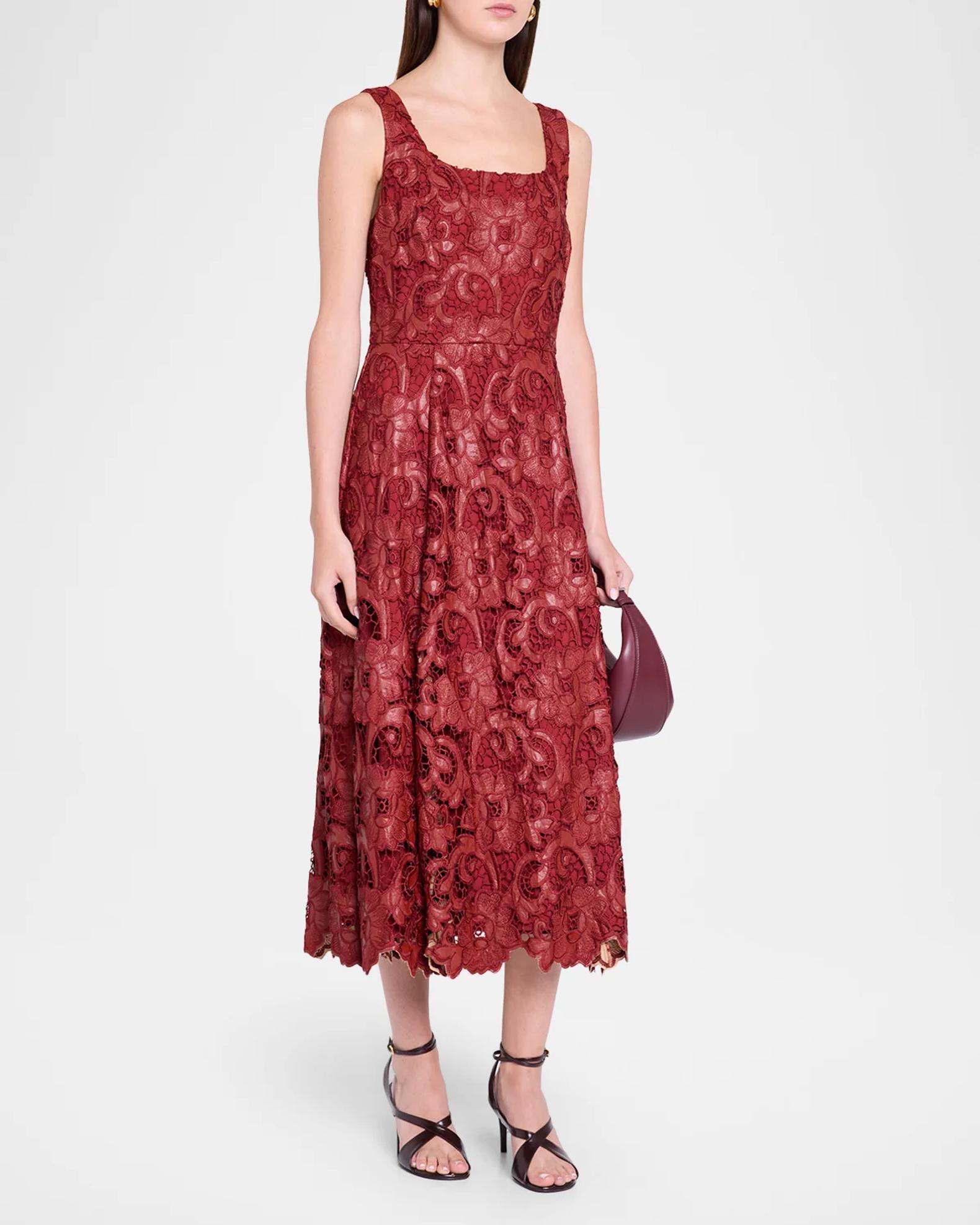 seamed a line dress tahari Elie Chayenne Guipure-Lace Midi Crepe sheath