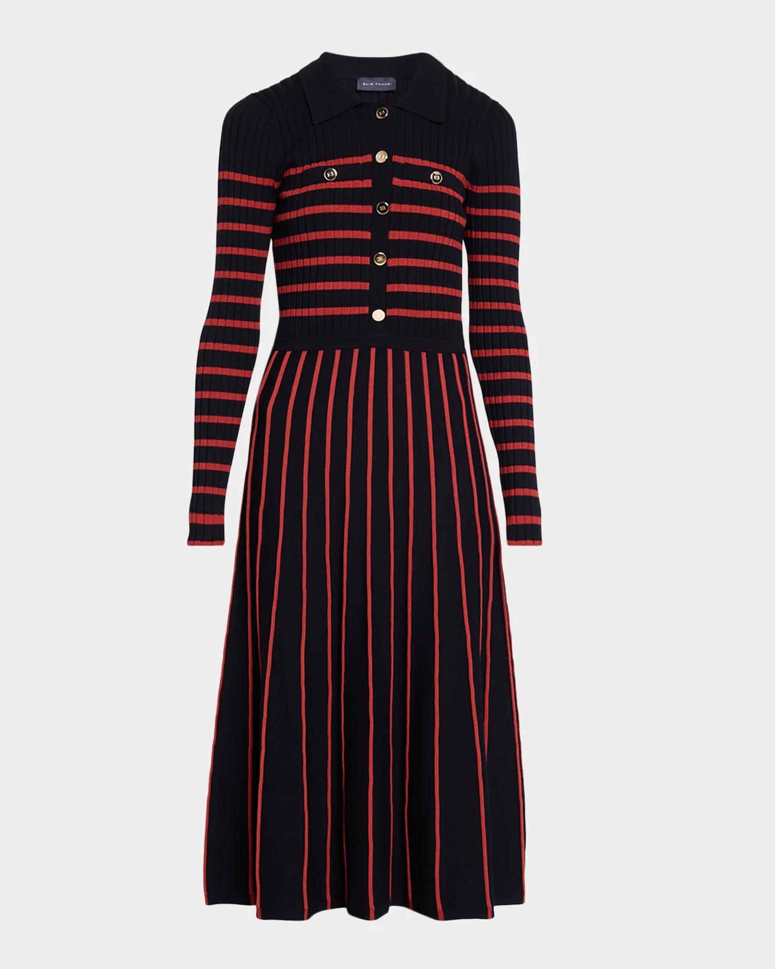 eloise striped rib-knit pleated midi dress Elie Tahari Elodie Shirtdress Maxi dress
