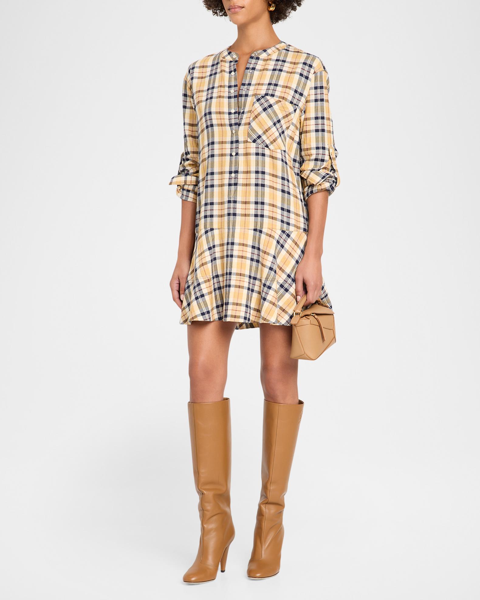 Veronica Beard Corin Plaid Cotton-Blend Mini Dress | Neiman Marcus