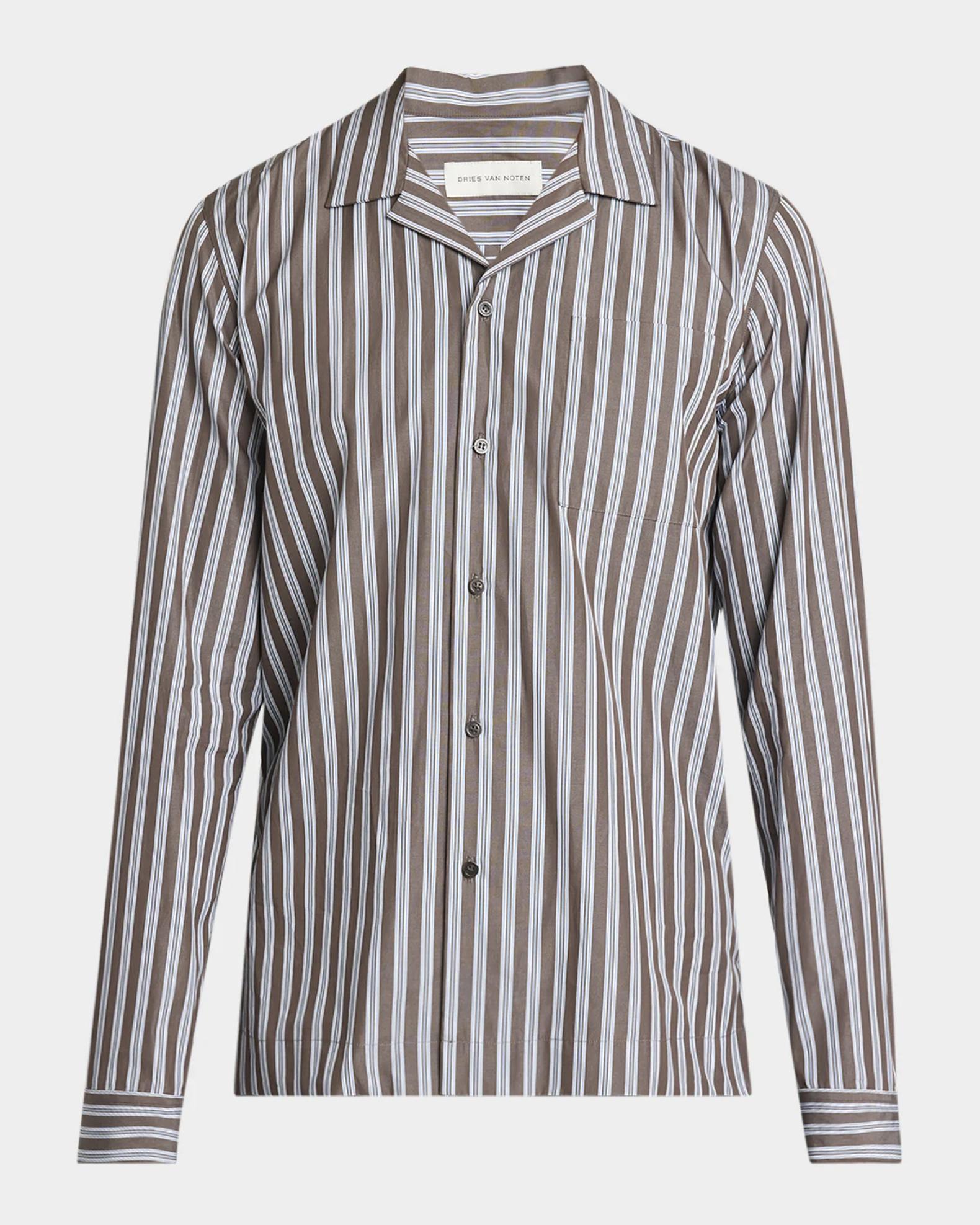 Dries Van Noten Carlty Striped Cotton Shirt | Neiman Marcus