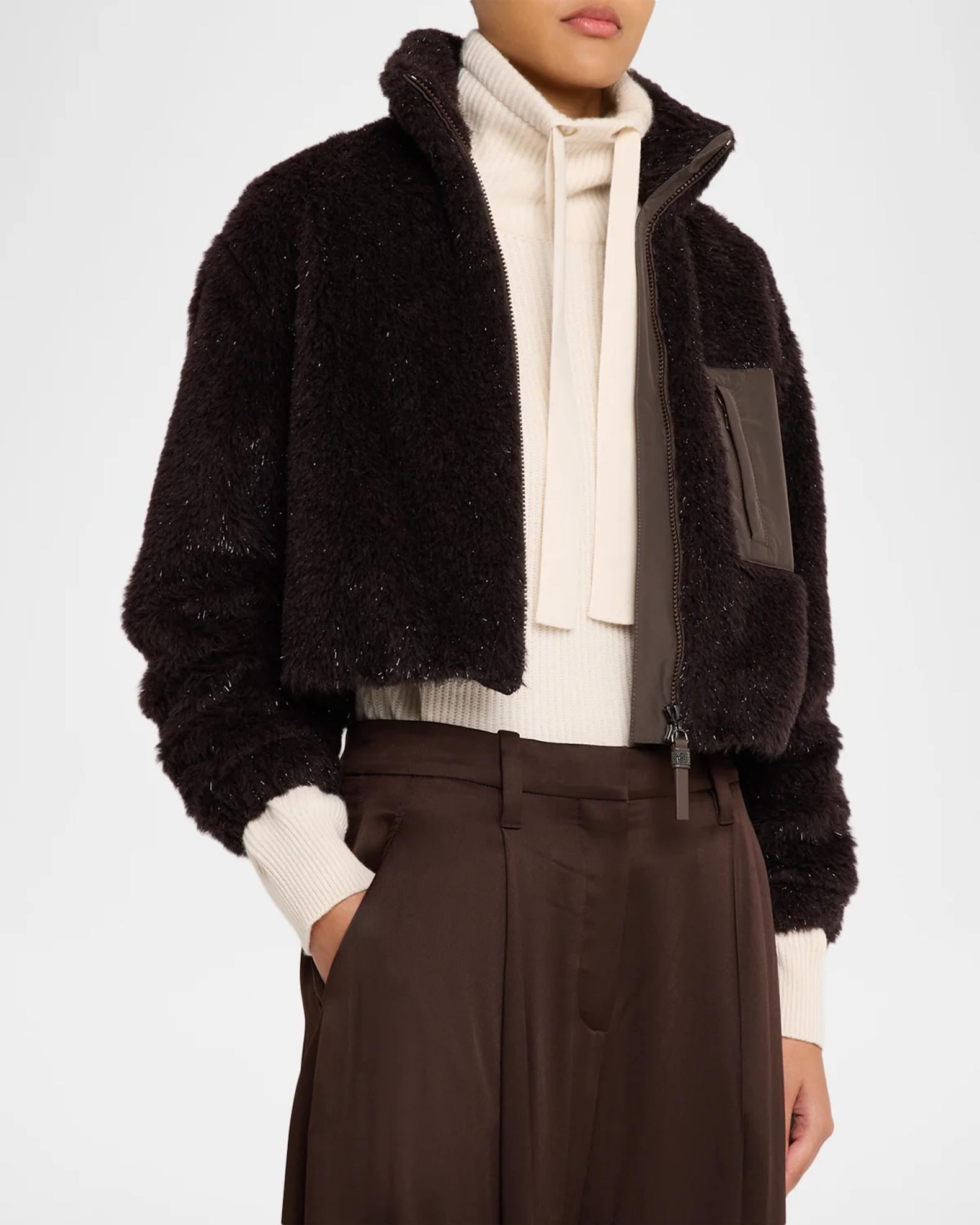 Brunello Cucinelli Sparkling Teddy Crop Jacket | Neiman Marcus