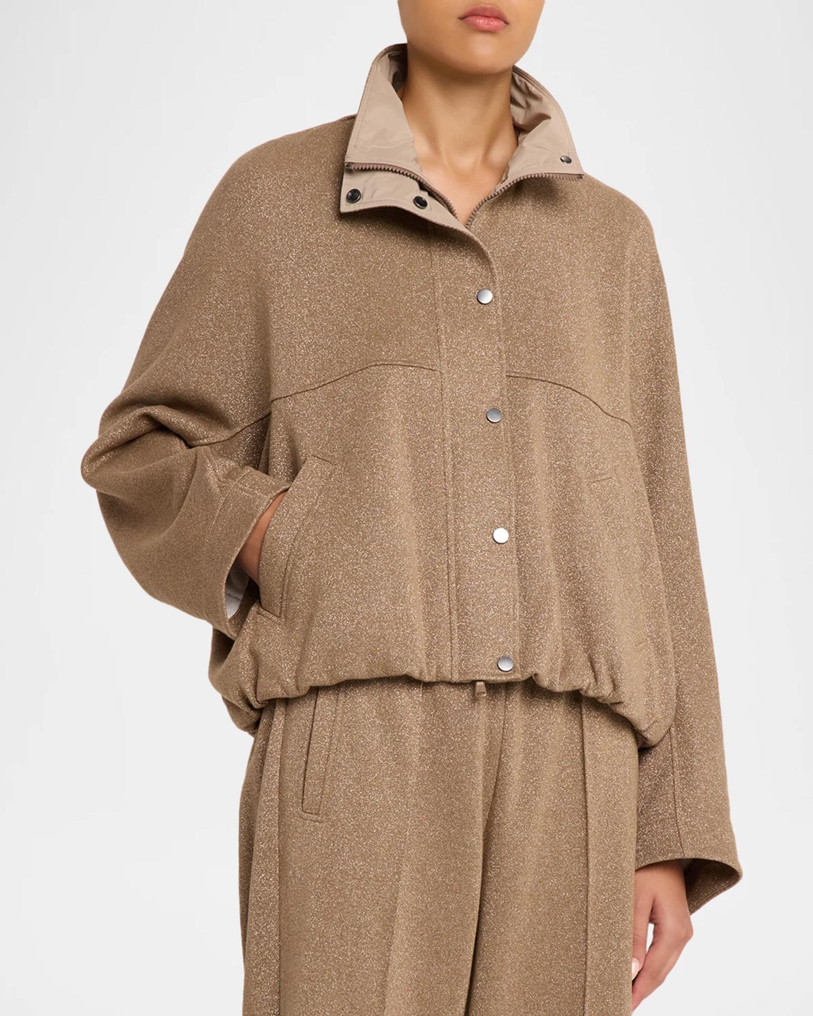 Brunello Cucinelli Sparkling Fleece Snap-Button Track Jacket | Neiman ...