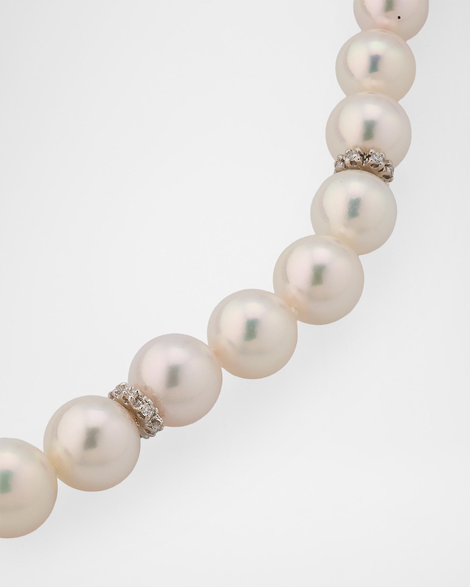 Belpearl 18K White Gold Graduated Pearl Necklace with Diamond Rondelles ...