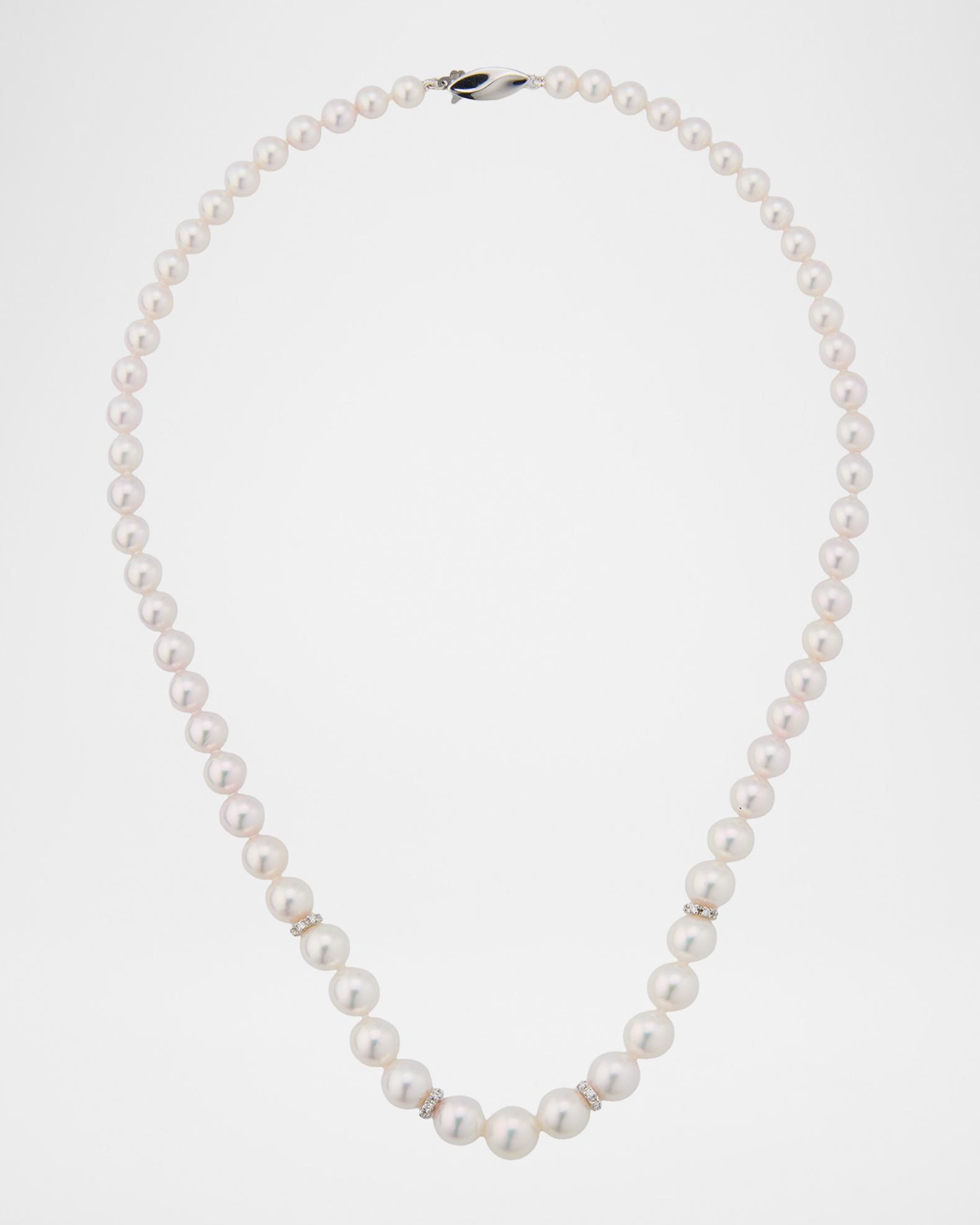 Belpearl 18K White Gold Graduated Pearl Necklace with Diamond Rondelles ...