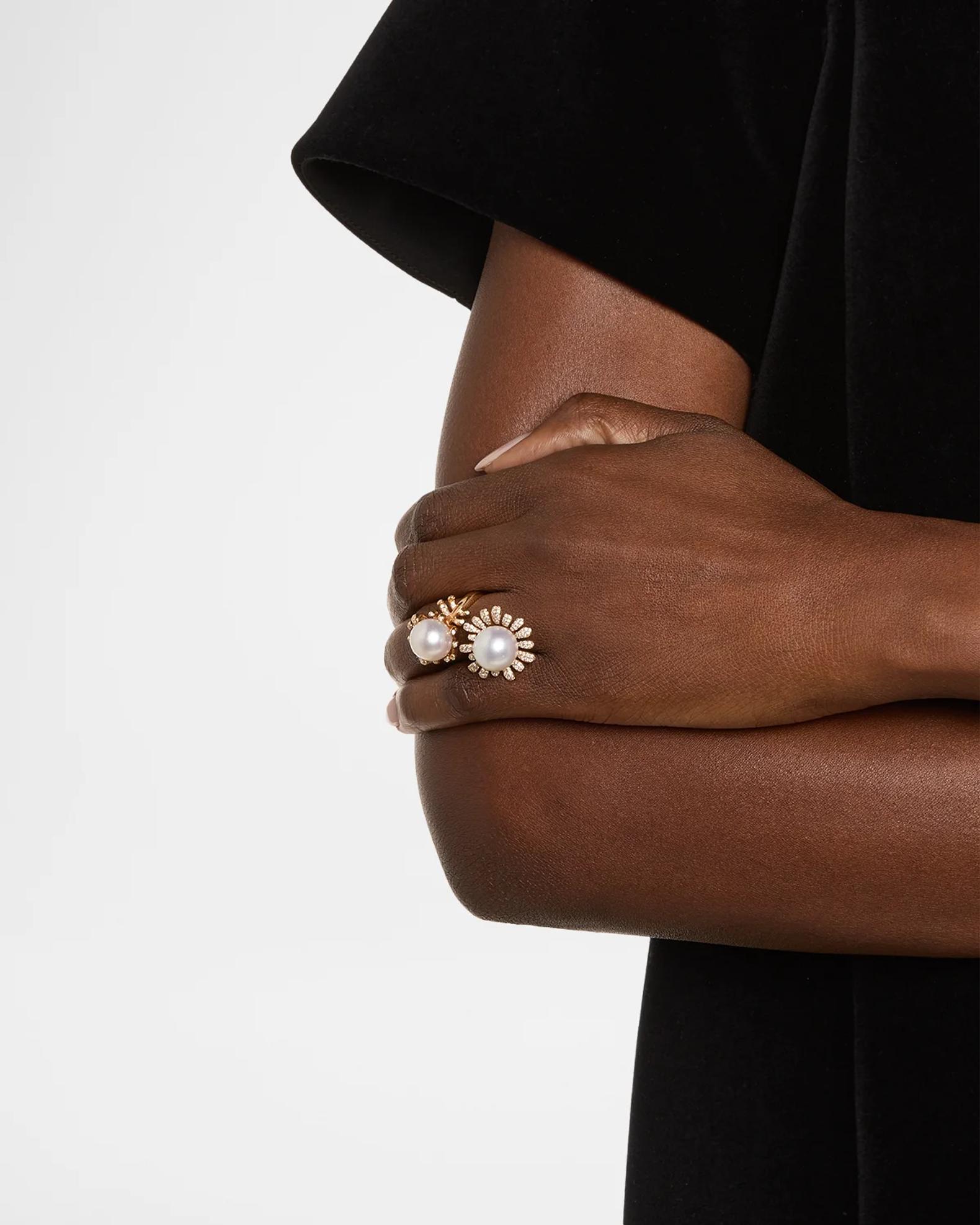 Belpearl 18K Rose Gold Pearl Bypass Flower Ring | Neiman Marcus