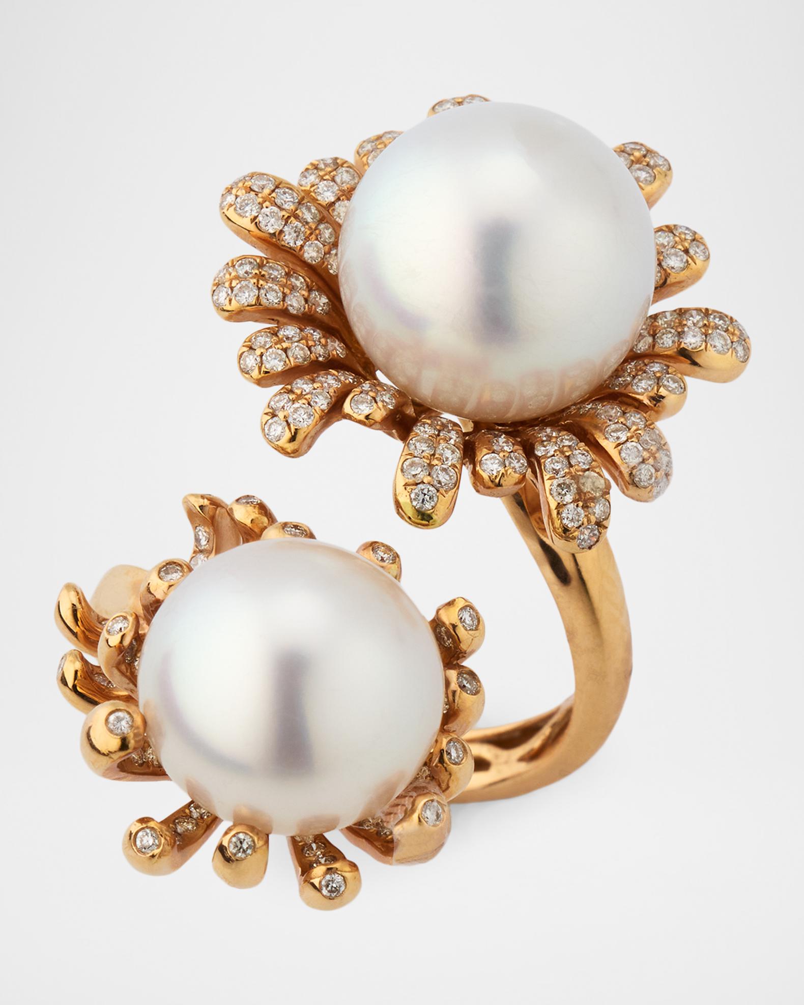 Belpearl 18K Rose Gold Pearl Bypass Flower Ring | Neiman Marcus