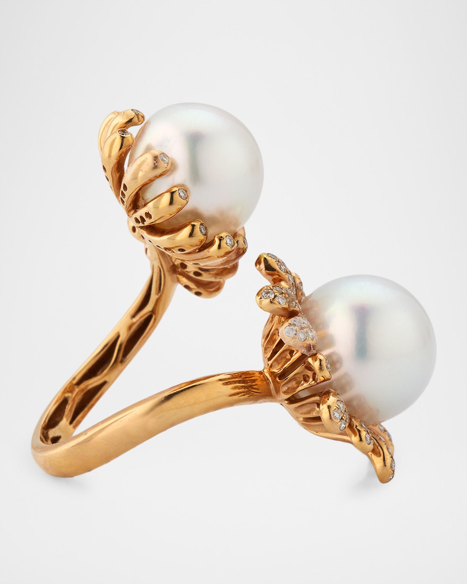 Belpearl 18K Rose Gold Pearl Bypass Flower Ring | Neiman Marcus
