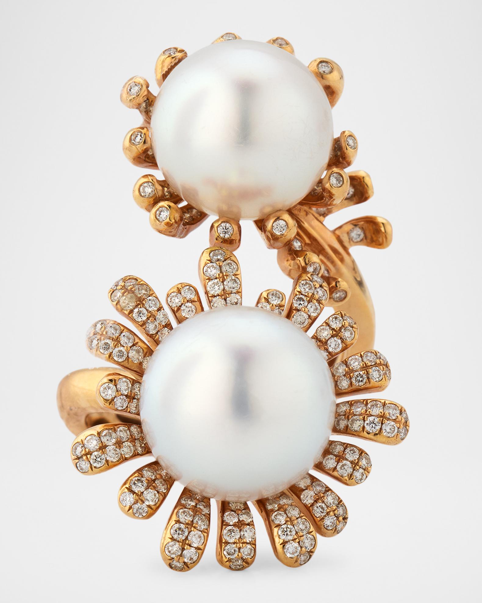 Belpearl 18K Rose Gold Pearl Bypass Flower Ring | Neiman Marcus