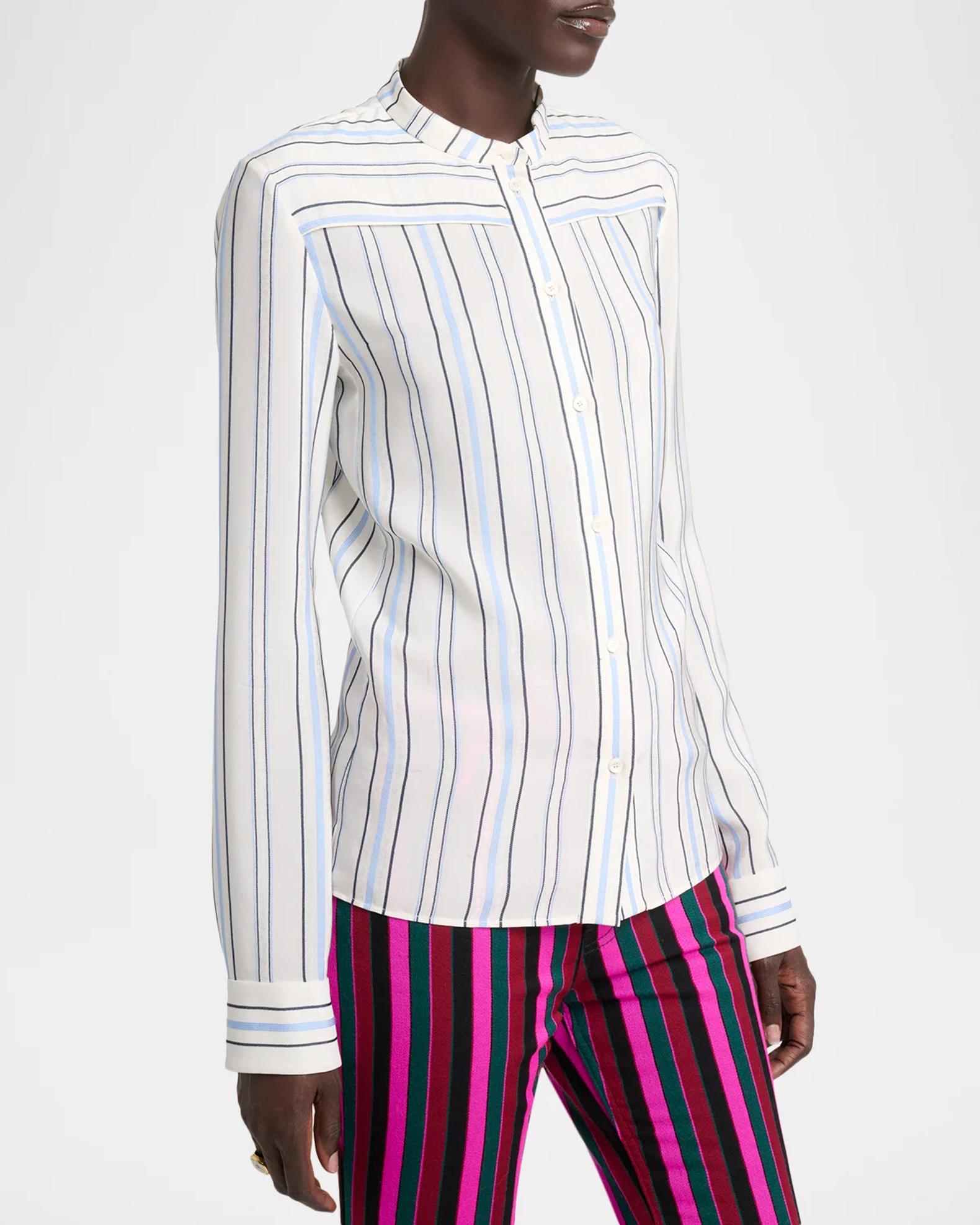 Chloe Striped Silk Jacquard Shoulder-Yoke Button-Down Shirt | Neiman Marcus