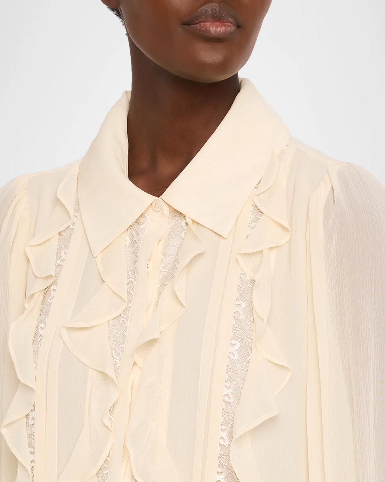 Ramy Brook Claire Ruffle Blouson-Sleeve Silk Blouse | Neiman Marcus