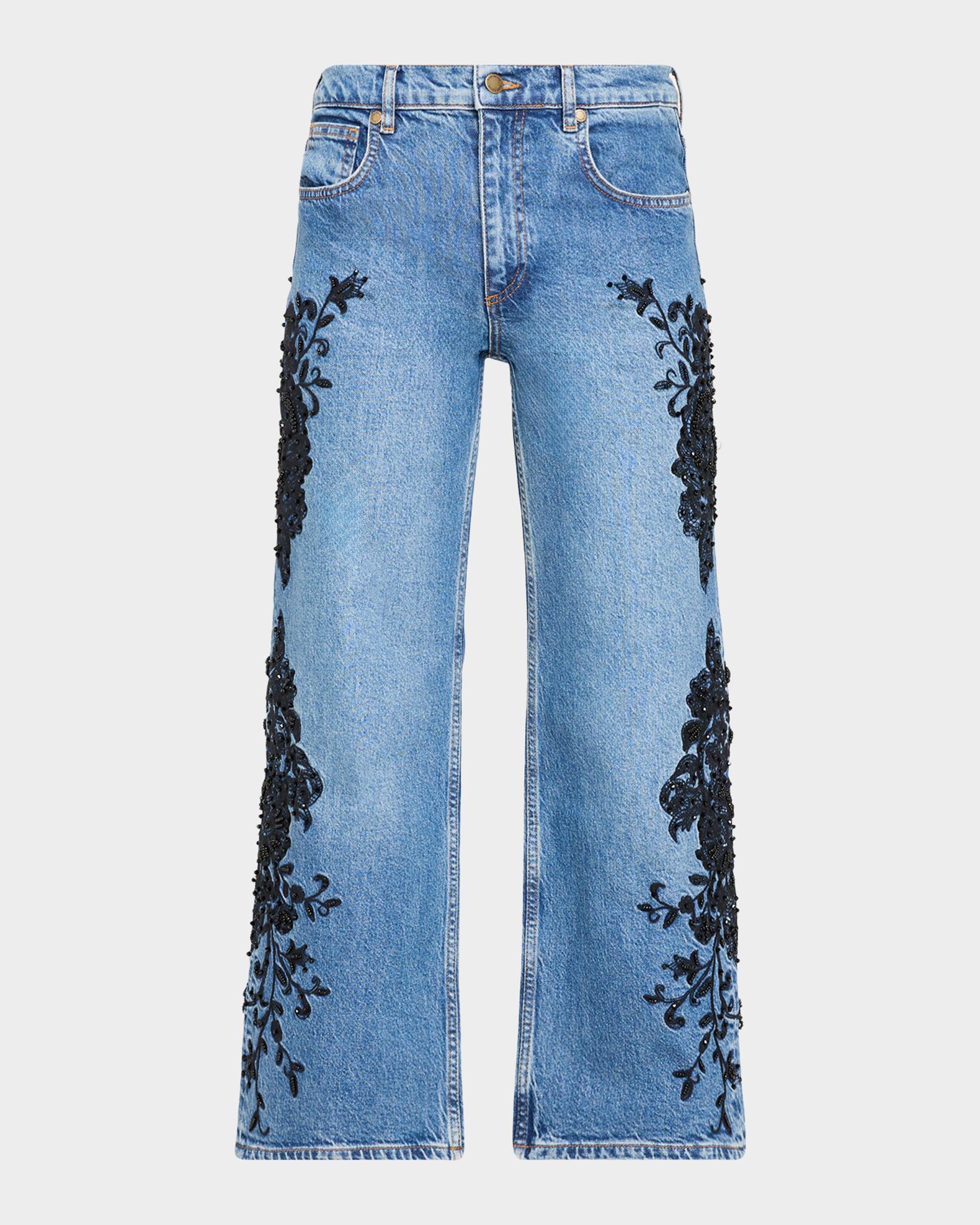Ramy Brook Lea Beaded Cropped Wide-Leg Jean | Neiman Marcus