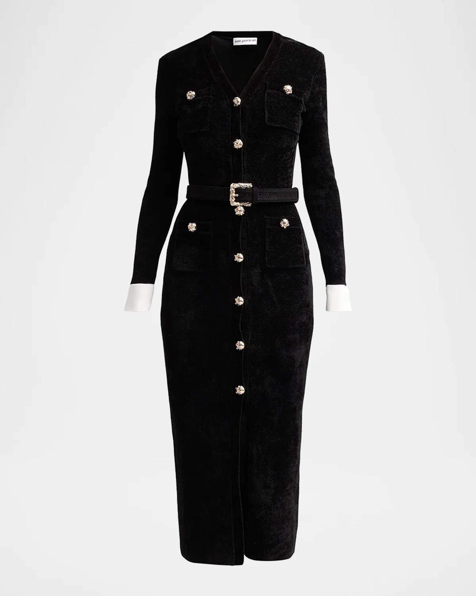 black chenille knit midi dress Self portrait