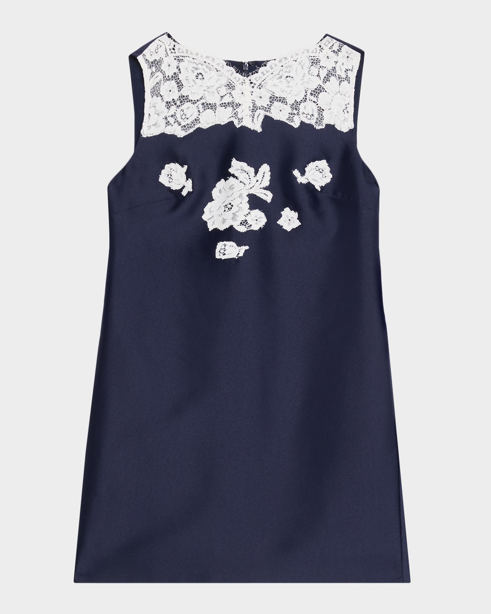 Self-Portrait Taffeta Lace Mini Shift Dress | Neiman Marcus