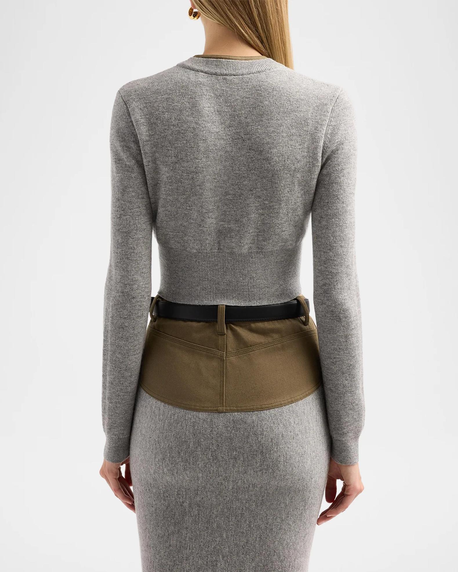 Self-Portrait Grey Contrast Placket Cardigan | Neiman Marcus
