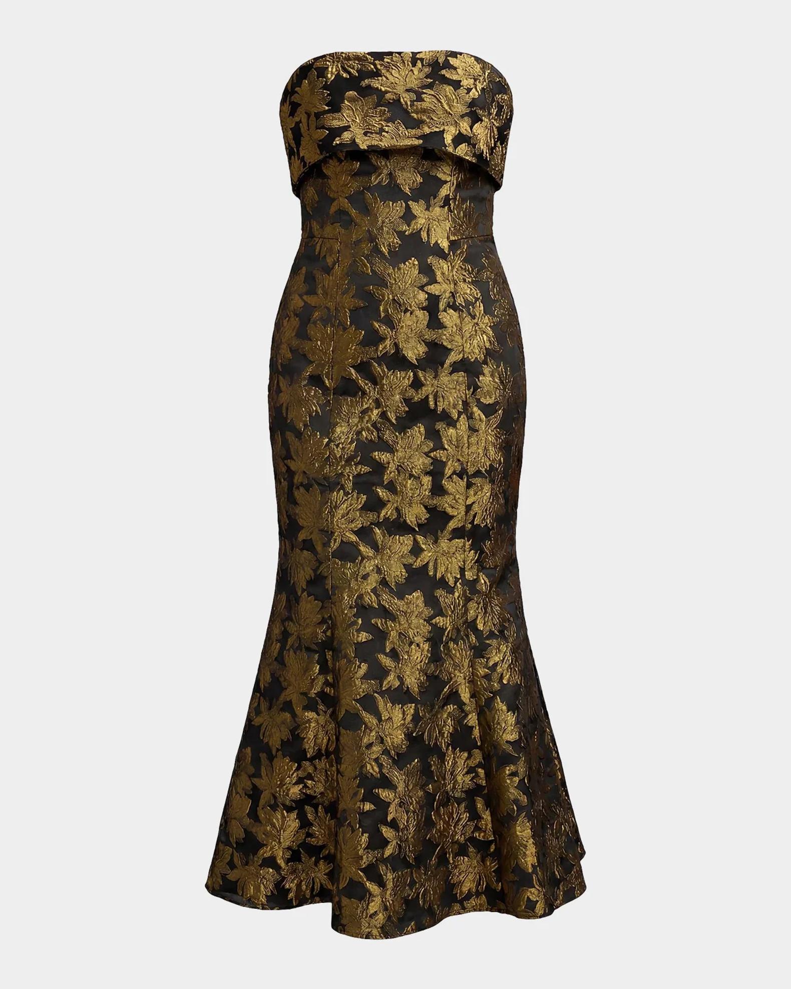 Mac Duggal Strapless Brocade Mermaid Midi Dress