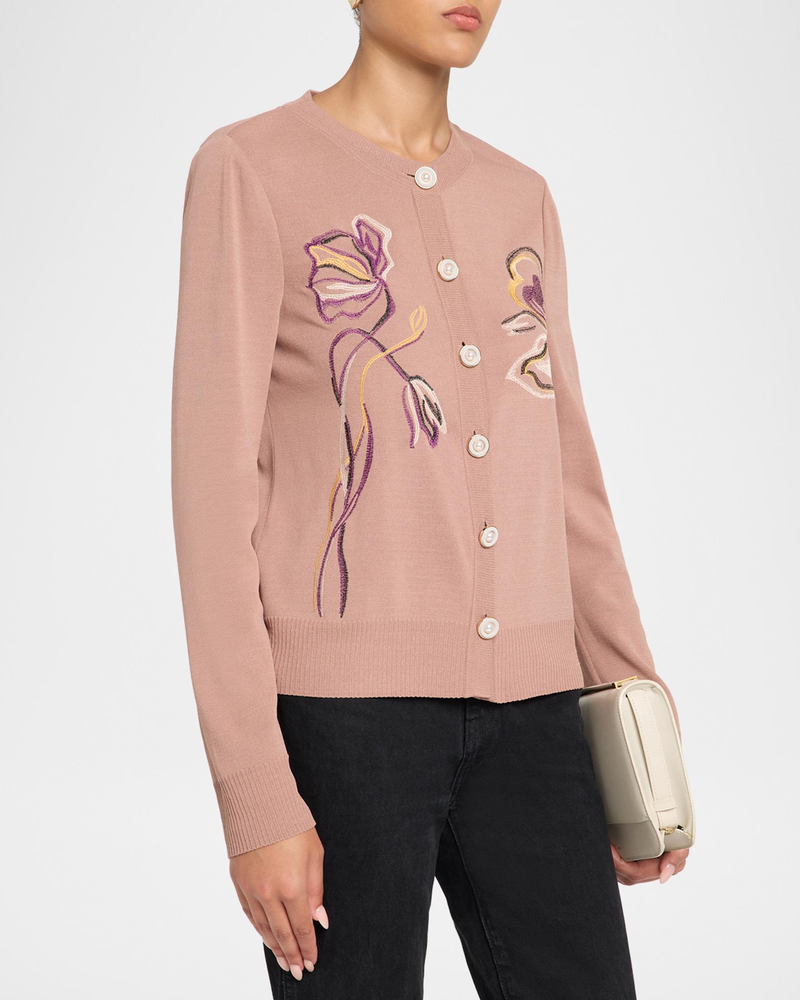 Misook Floral Embroidered Knit Cardigan | Neiman Marcus