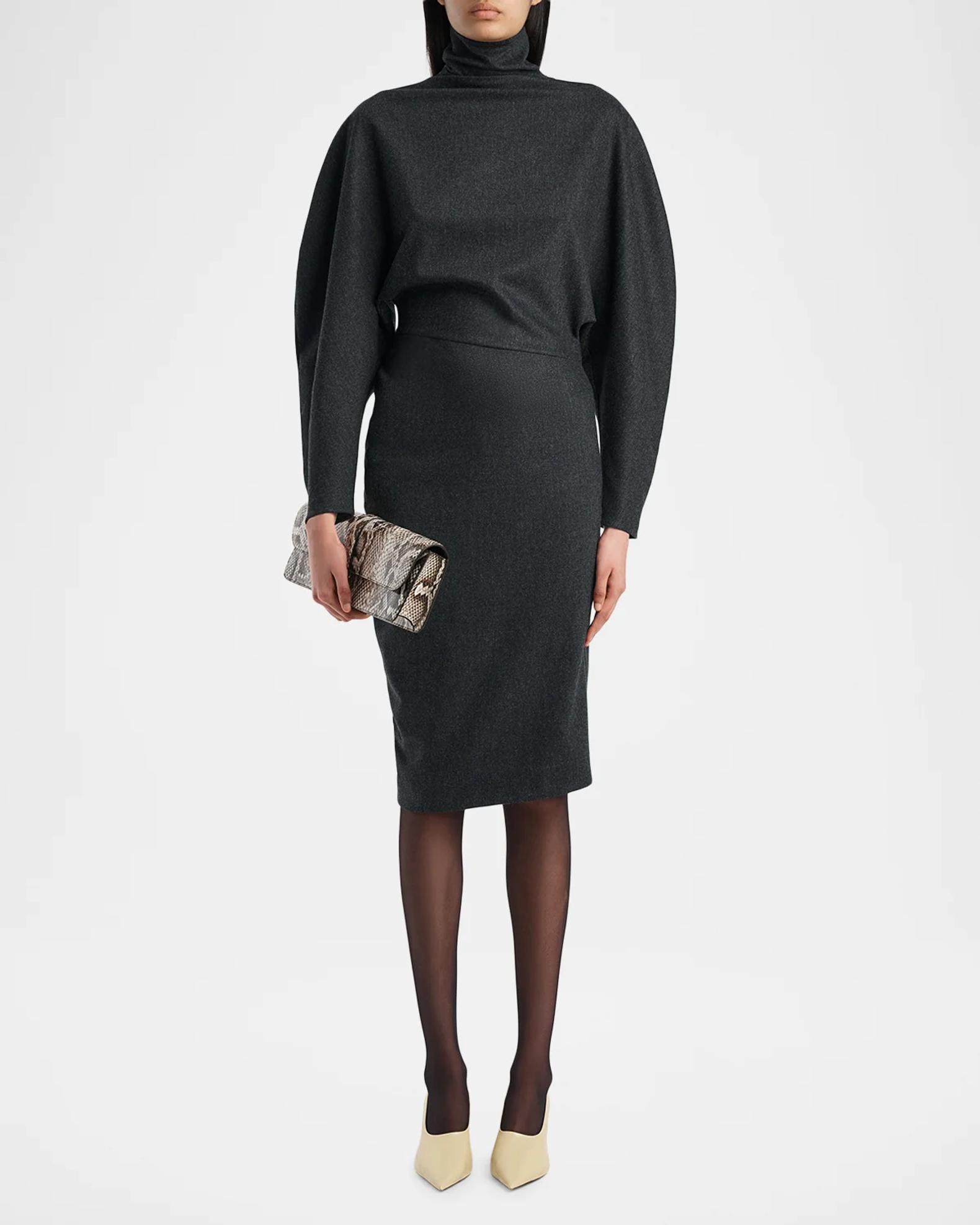 Khaite Harlin Stretch Wool-Cashmere Turtleneck Knee-Length Dress
