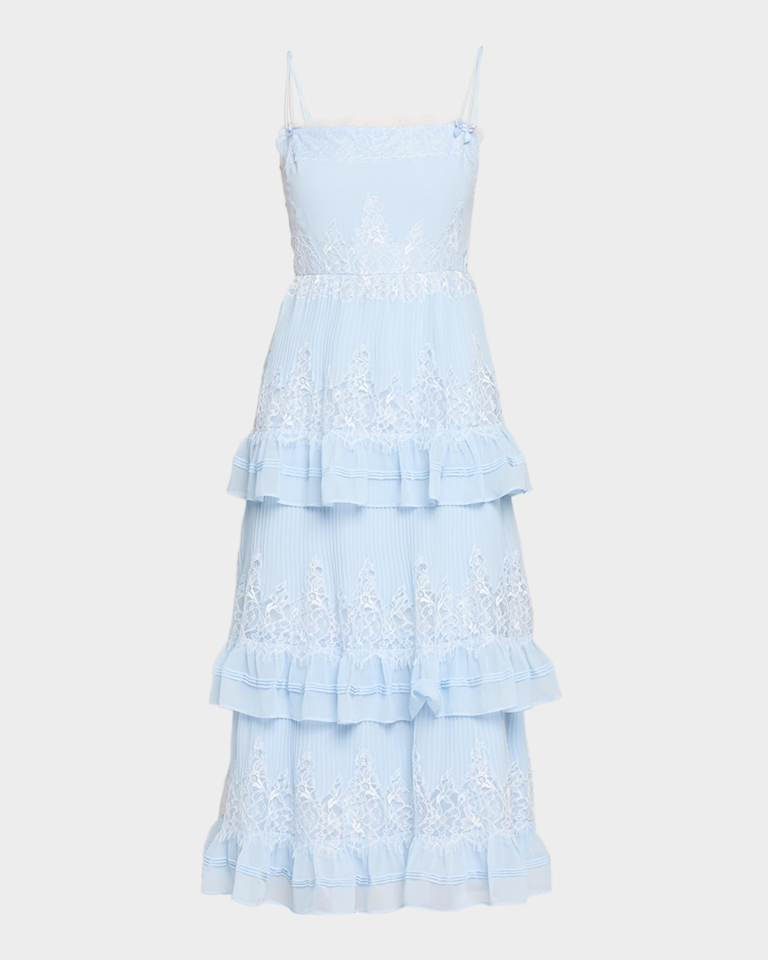self portrait chiffon dress Self-Portrait Lace Tiered Midi Ruffled tiers Color:Royal Sapphire Red Jacquard Plus Size Boho Dresses