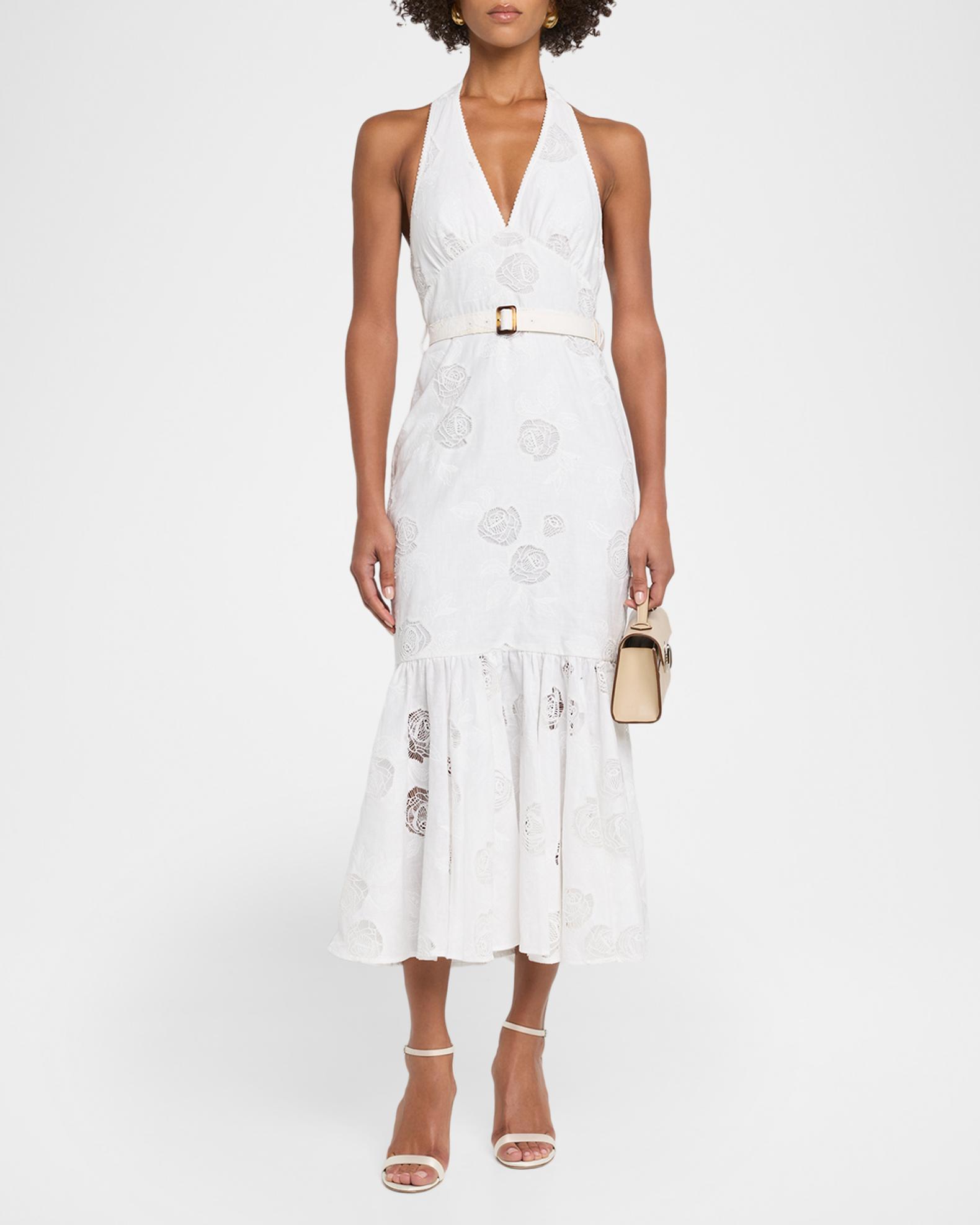 self portrait halter dress self-portrait - White Linen Blend Halterneck Midi 14th century