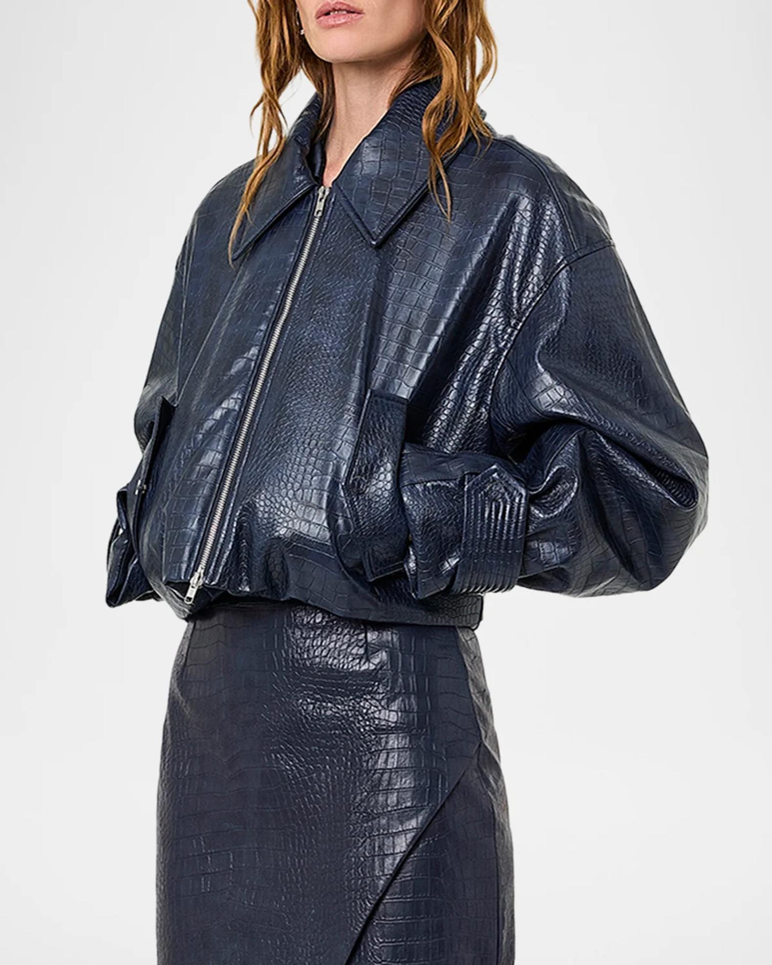 NICHOLAS Paris Croc-Embossed Faux-Leather Jacket | Neiman Marcus