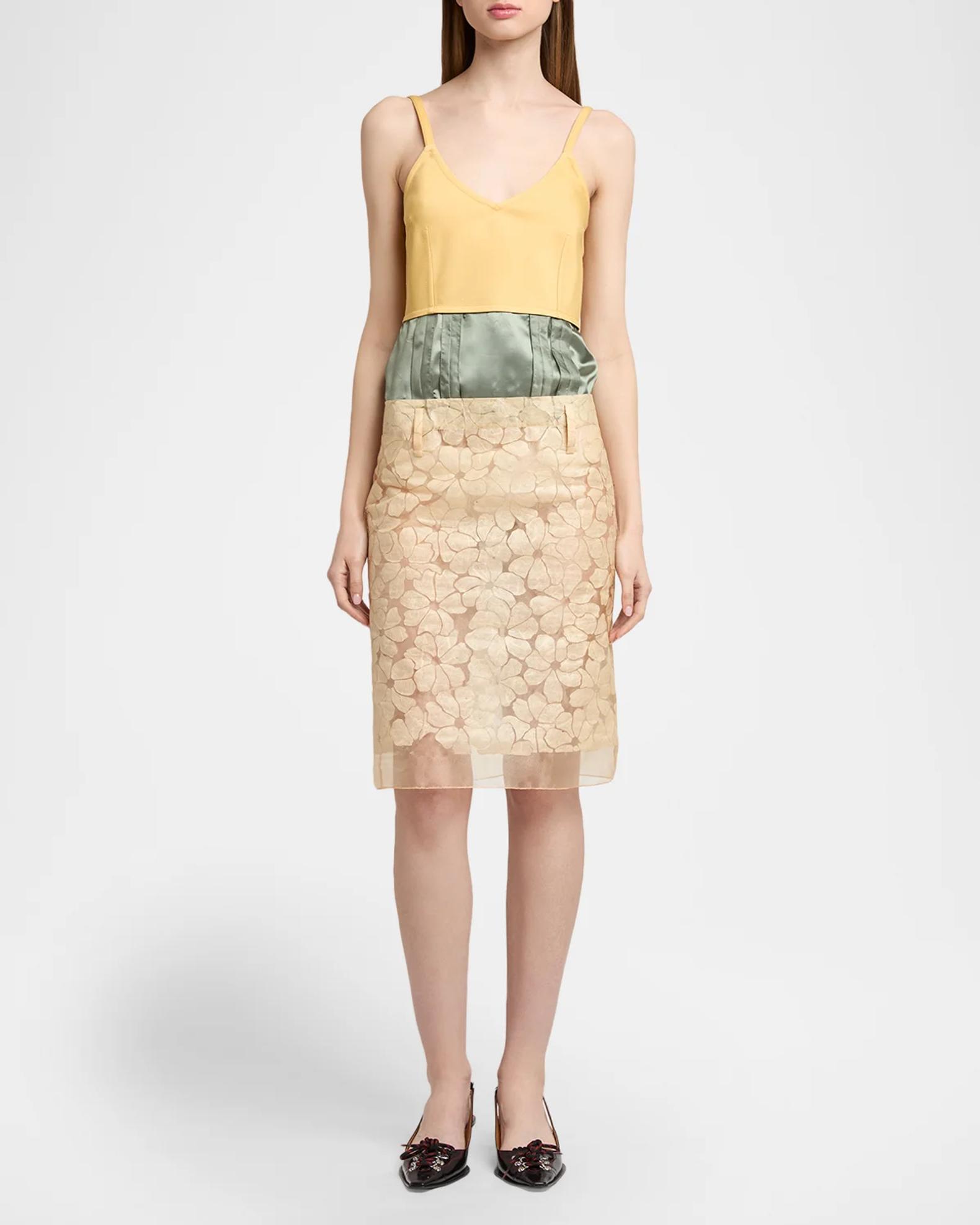 MARNI マルニ シルク混 花柄バルーンスリーブコクーンワンピース 半袖 膝丈 Marni Mixed-Media Sleeveless Floral Burnout Midi Dress | Neiman Marcus