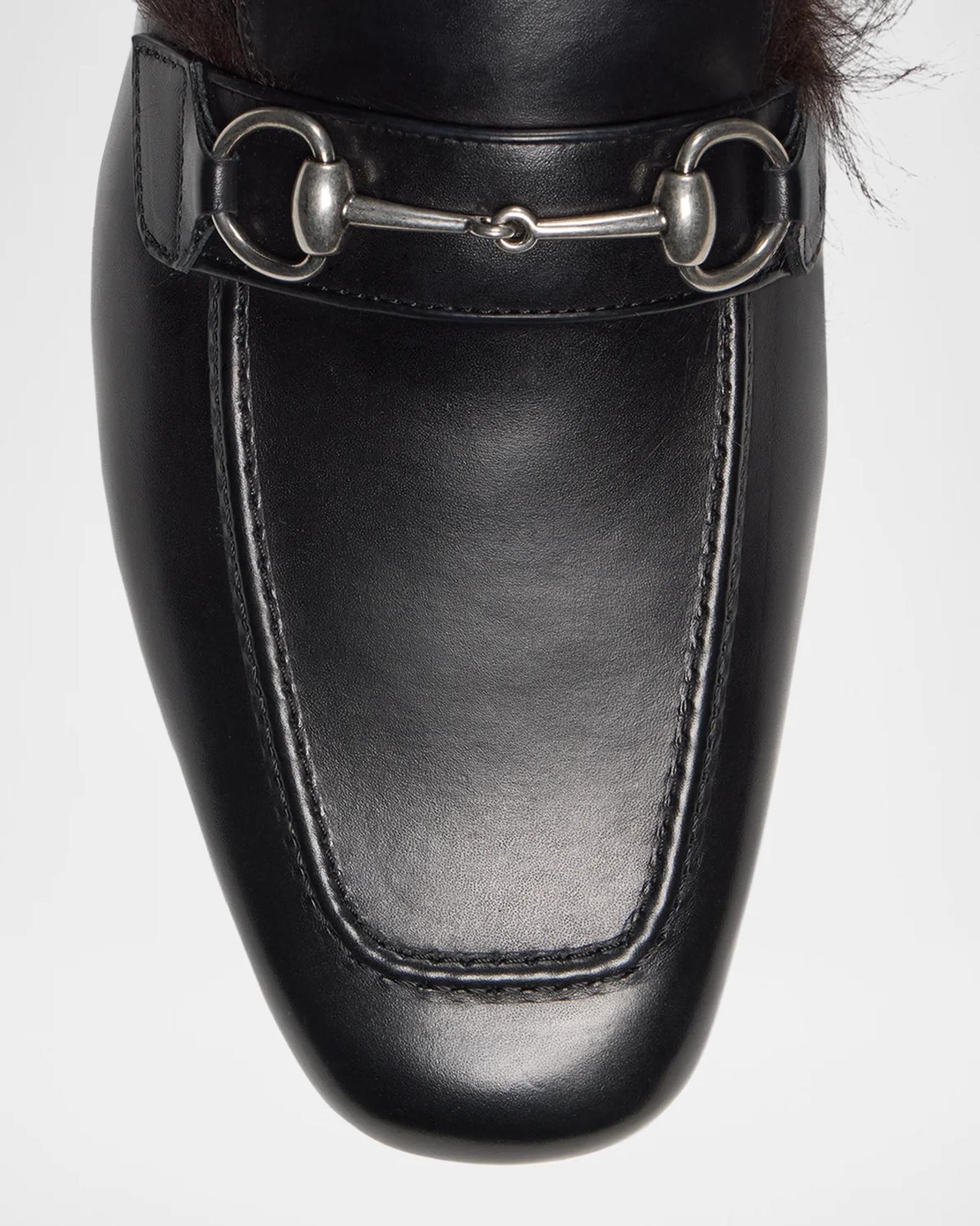 Gucci Casanova Leather & Shearling Horsebit Mules | Neiman Marcus