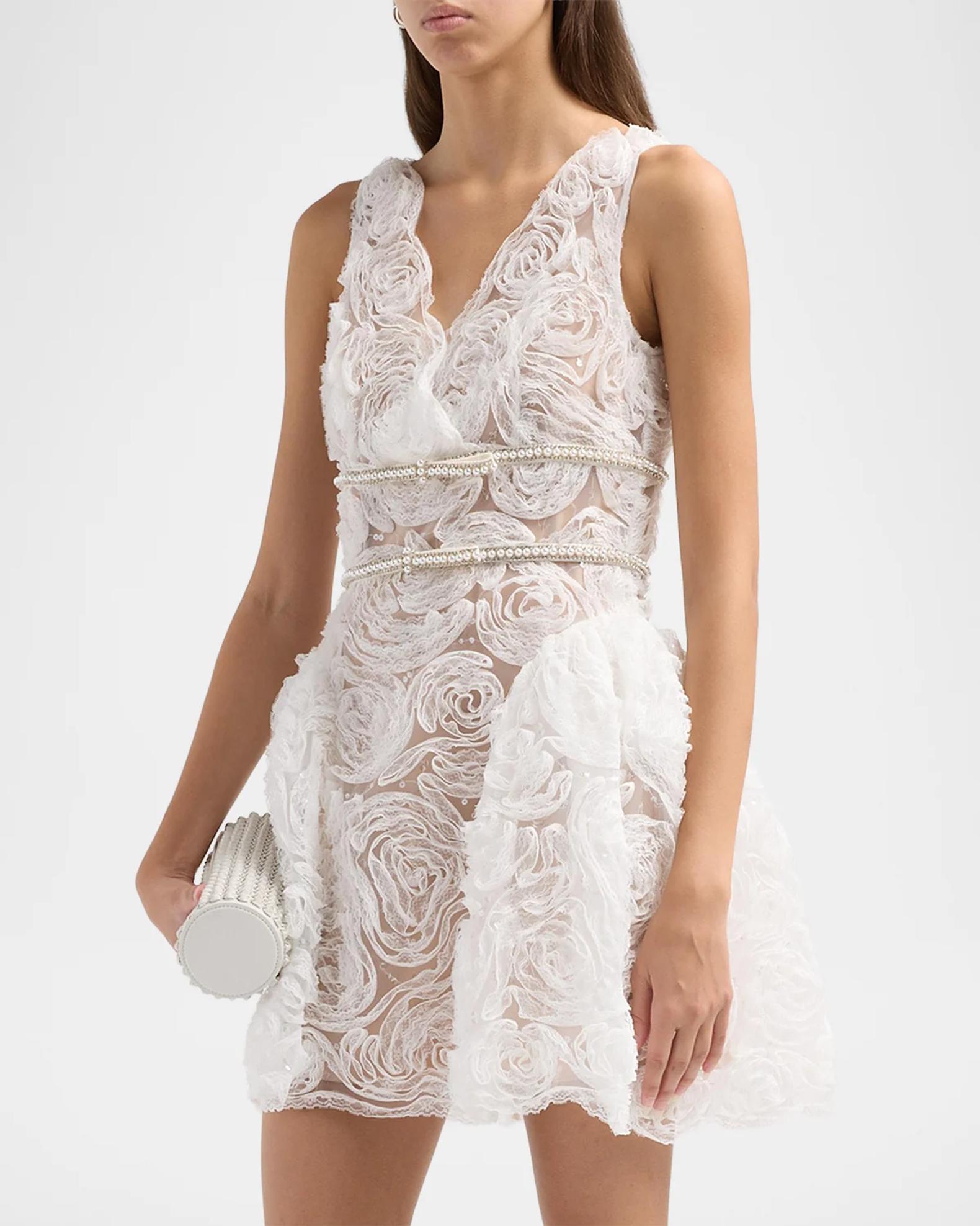 Self-Portrait Tulle Laced A-Line Mini Dress | Neiman Marcus